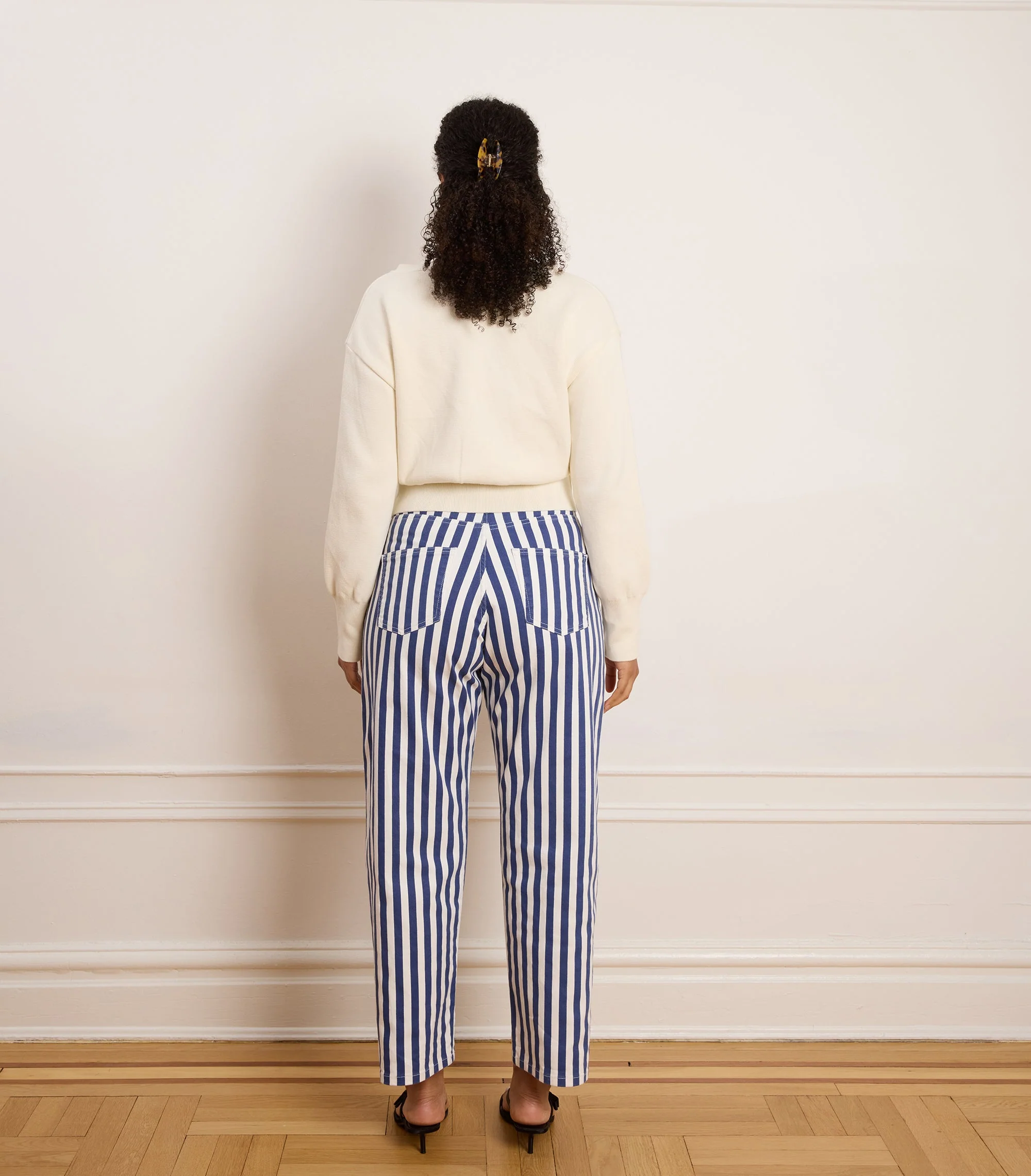 Amelia Barrel Leg Pants - Navy Stripe - Image 2