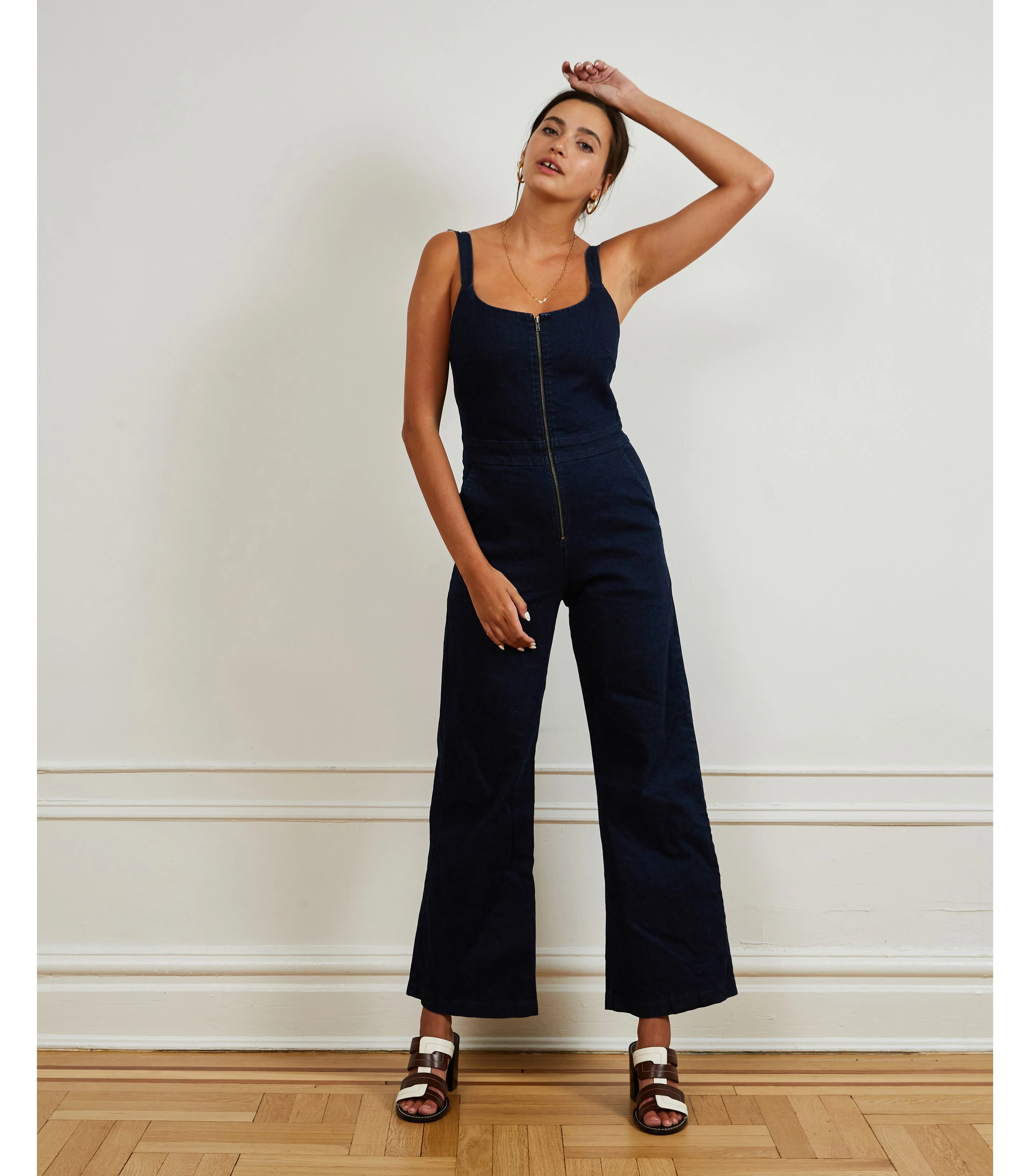 Billy Zip Front Wide Leg Jumpsuit - Dark Indigo