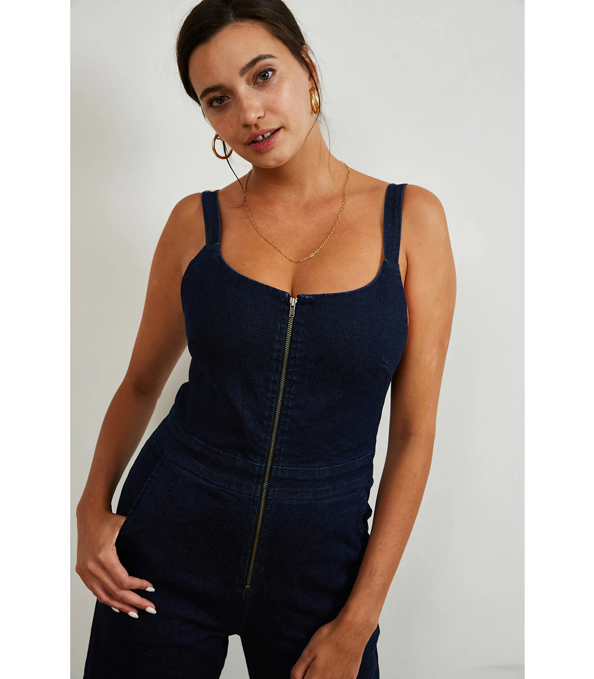 Billy Zip Front Wide Leg Jumpsuit - Dark Indigo - Image 3