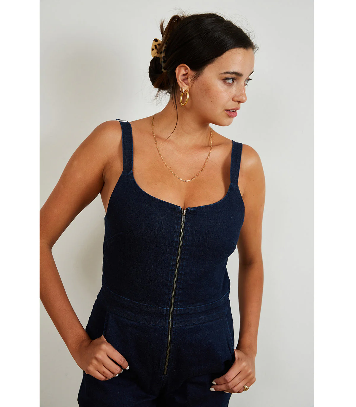 Billy Zip Front Wide Leg Jumpsuit - Dark Indigo - Image 4