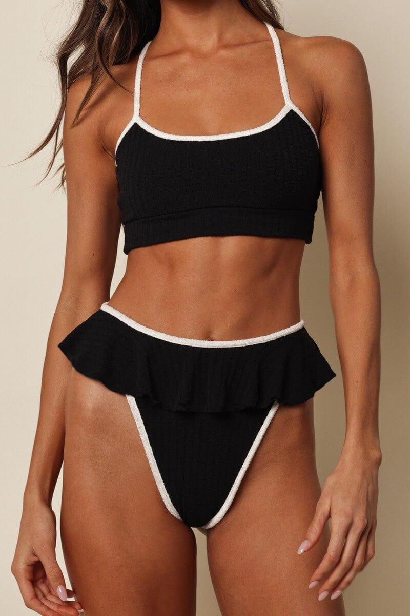 Black Terry Rib Tamarindo Ruffle Bikini Bottom