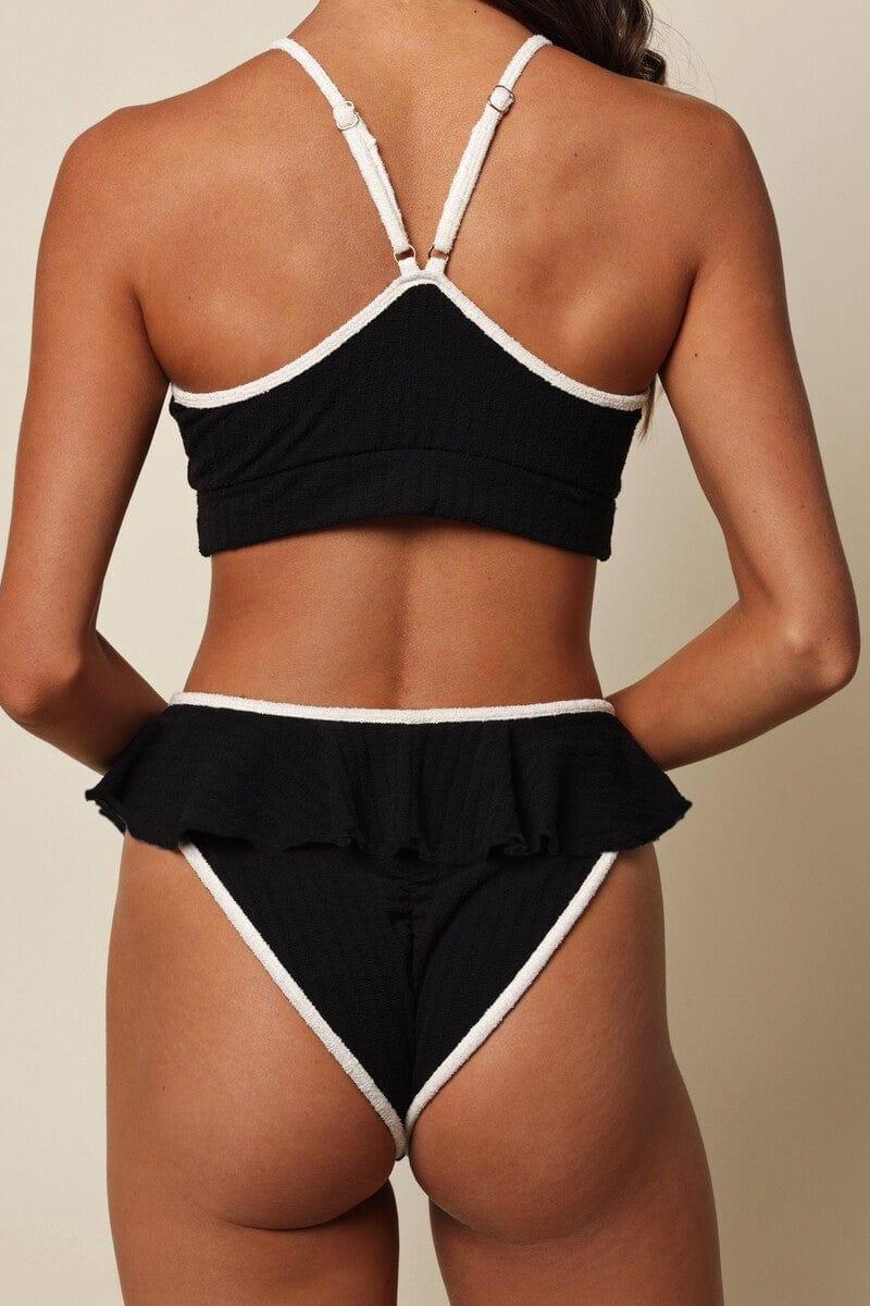 Black Terry Rib Tamarindo Ruffle Bikini Bottom - Image 3