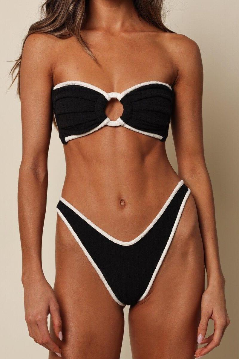 Black Terry Rib Thong Bikini Bottom