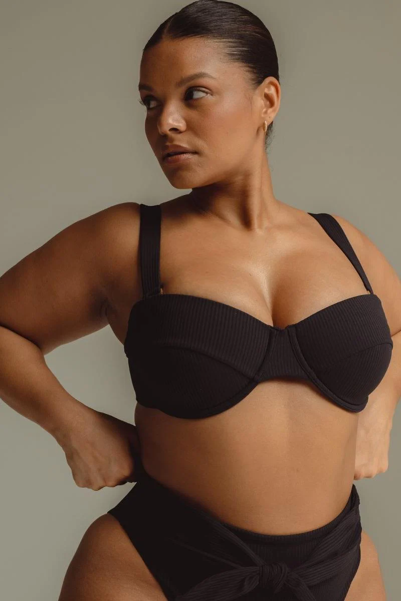 Black Rib Bustier Bikini Top - Image 6