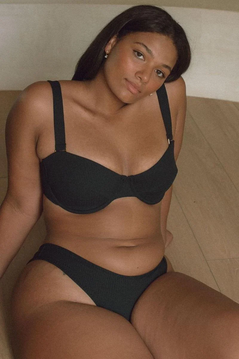 Black Rib Bustier Bikini Top - Image 7