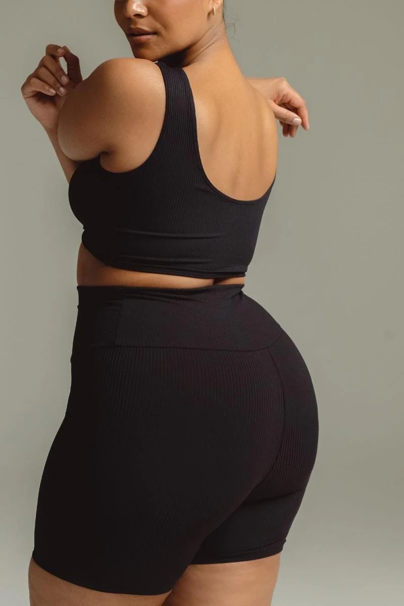 Black Rib Midi Bike Short - Image 6
