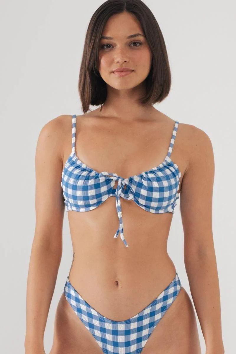 Blue Gingham Lucy Bikini Top - Image 4