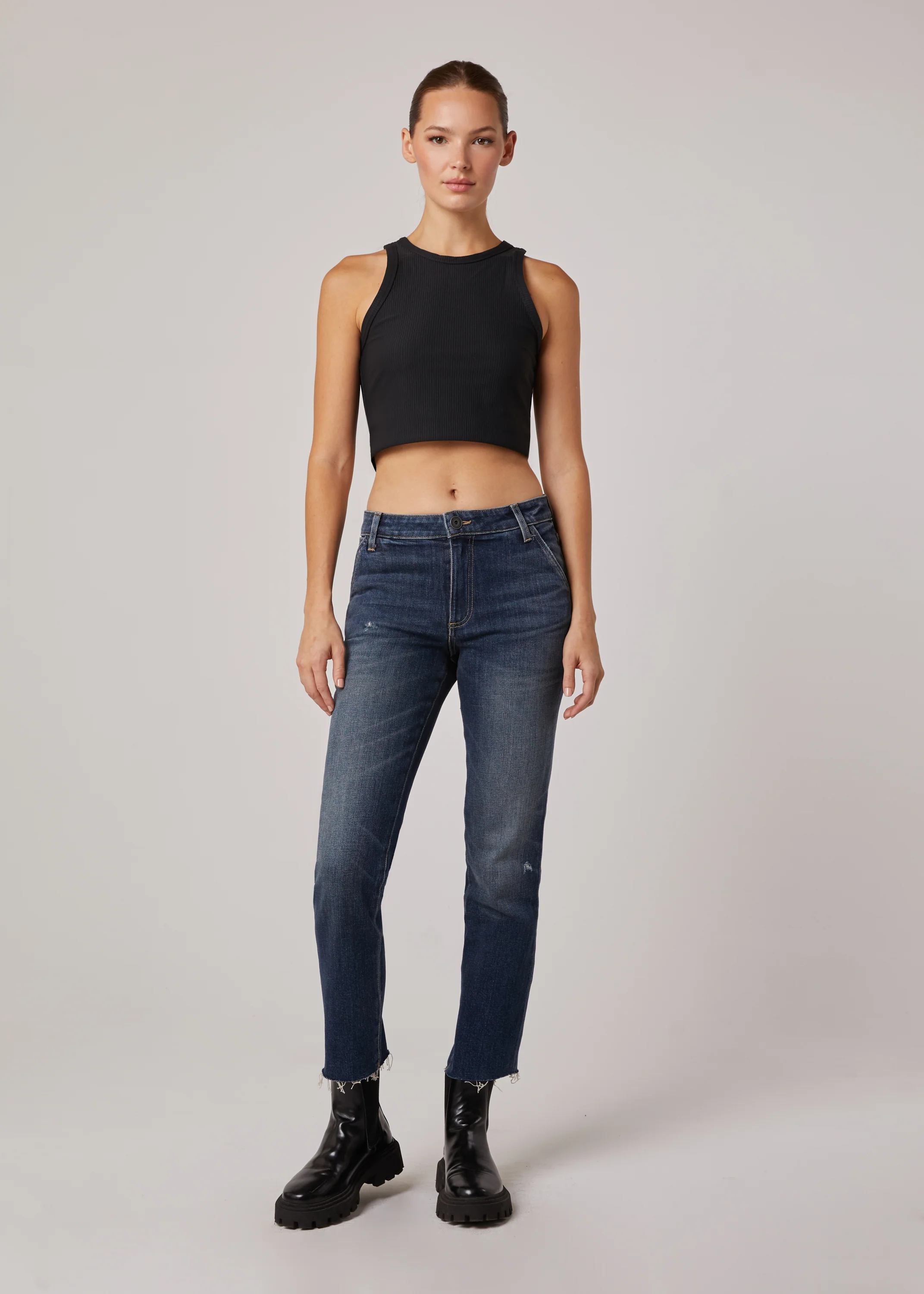 Charlie High Rise Utility Straight Jeans - Dark Newbury