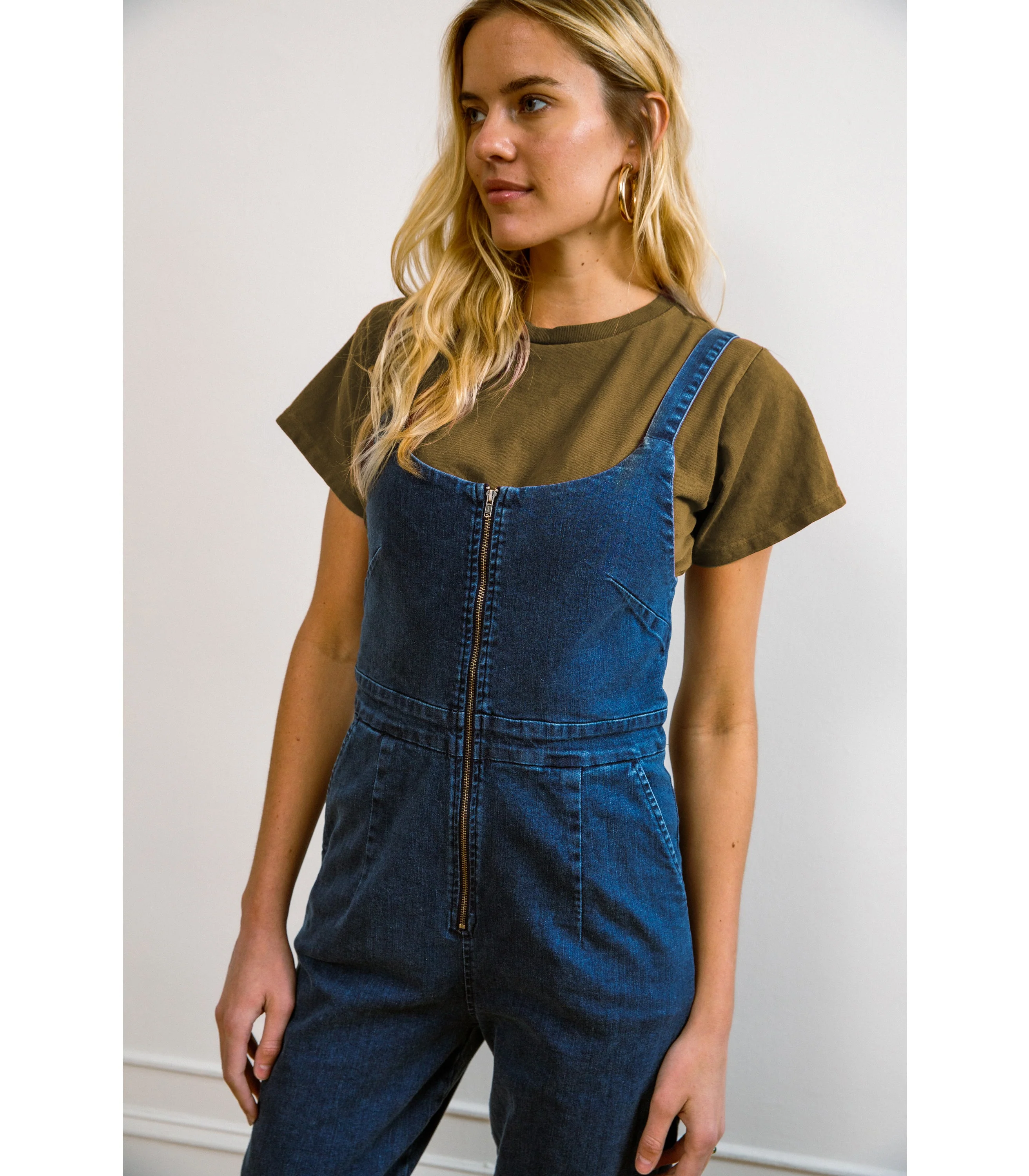 Claudia Zip Front Cropped Jumpsuit - Washed Indigo - Image 4