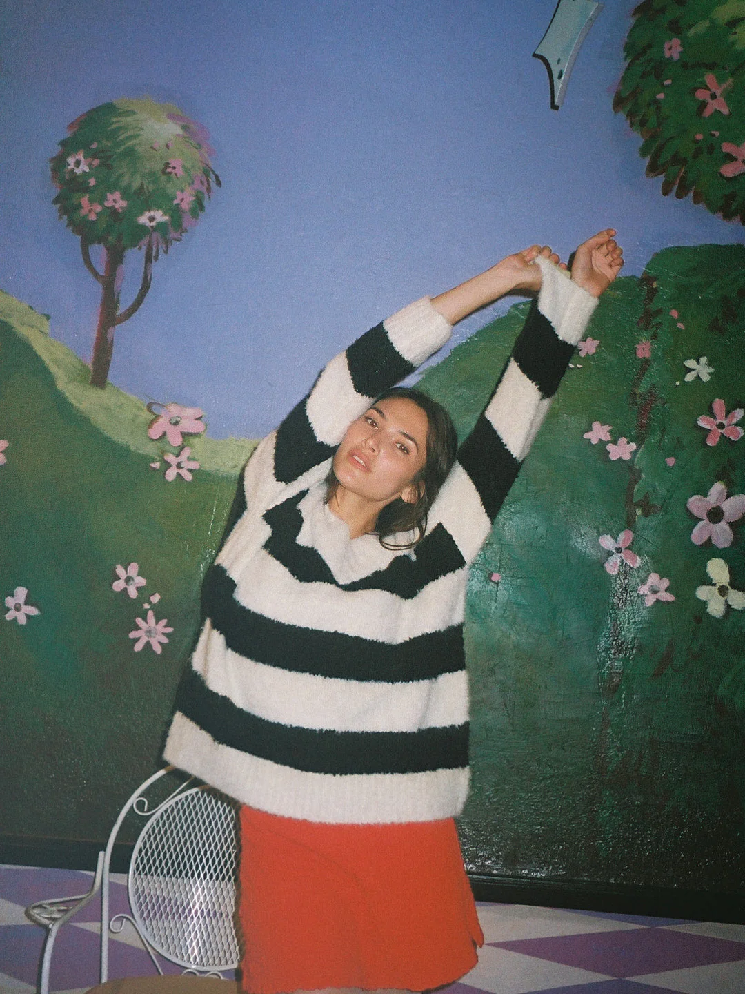 Coby V-Neck Sweater - Black/White Stripes - Image 3