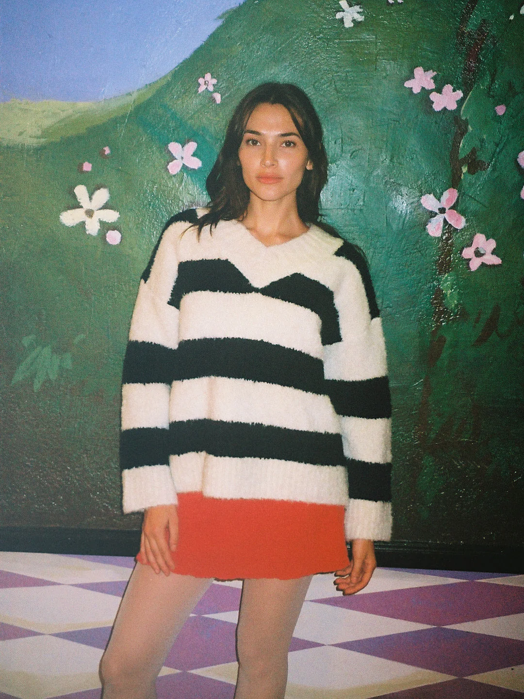 Coby V-Neck Sweater - Black/White Stripes - Image 5