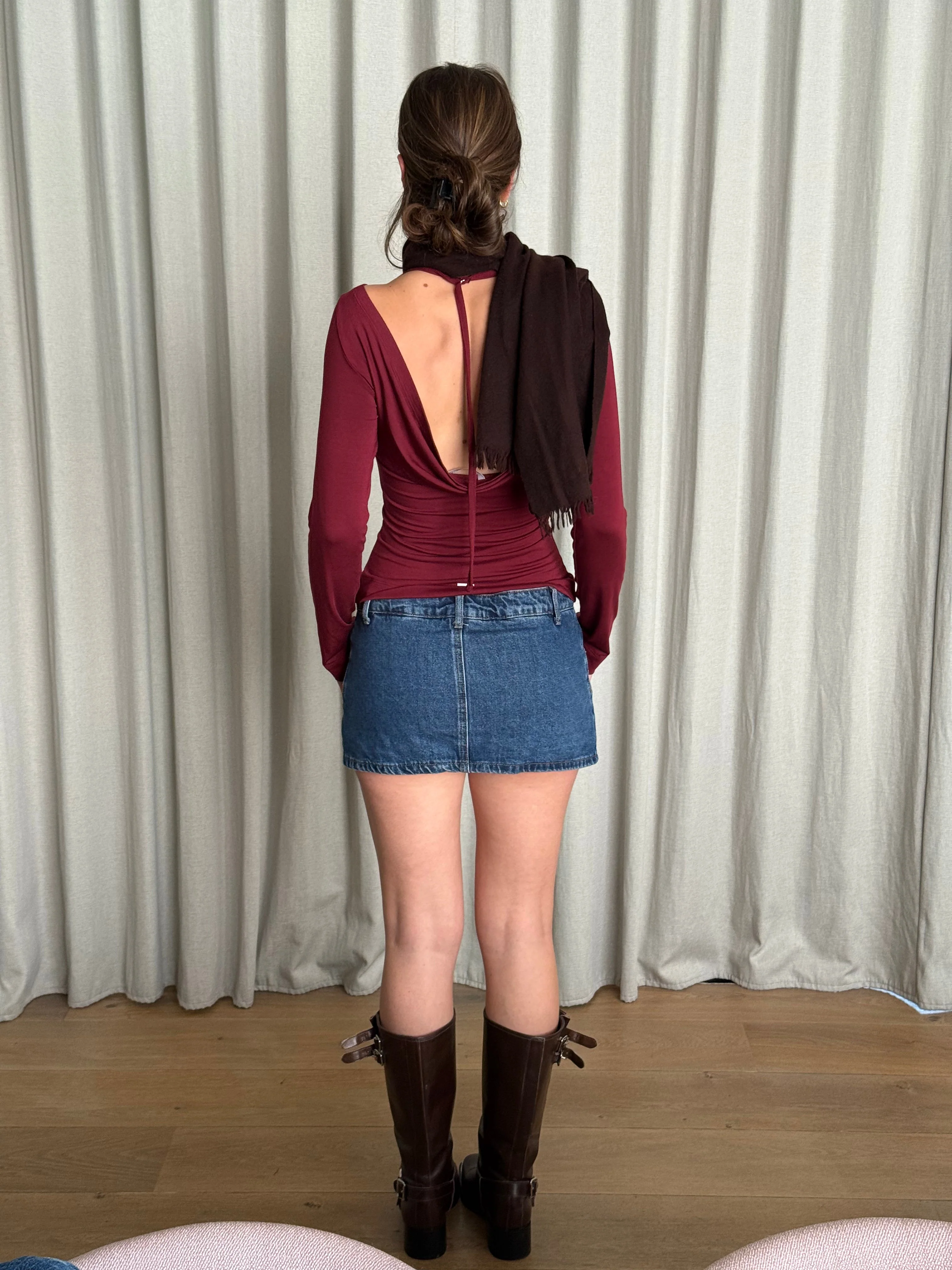 Cowl Back Long Sleeve - Bordeaux - Image 5