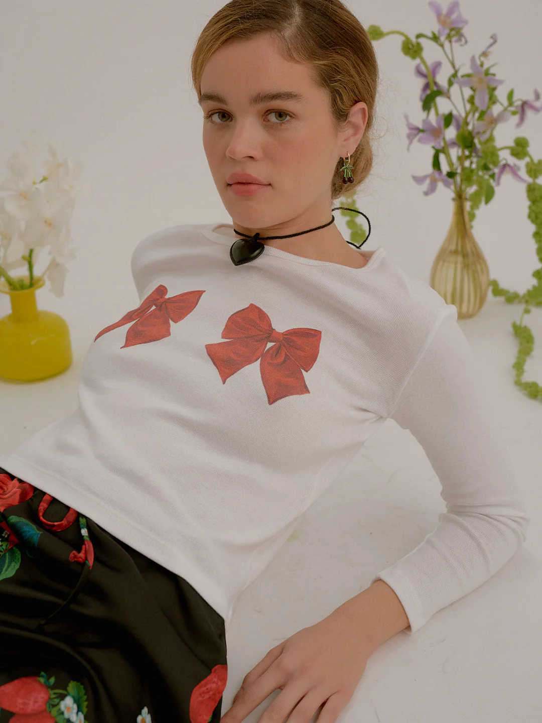 Dana Long Sleeve Tee - White/Bows - Image 5
