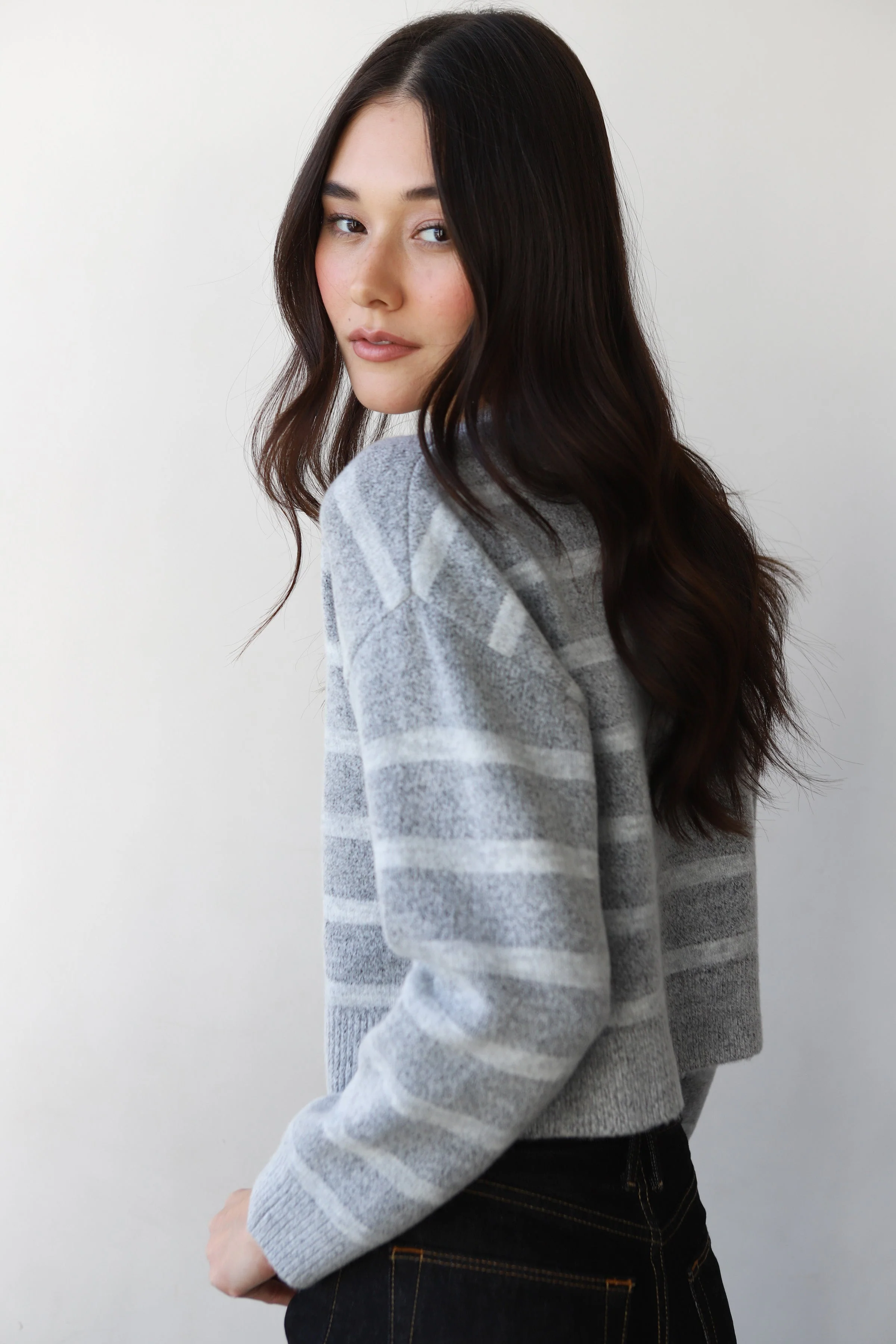 Fiona Cardigan - Heather Grey Stripe - Image 4