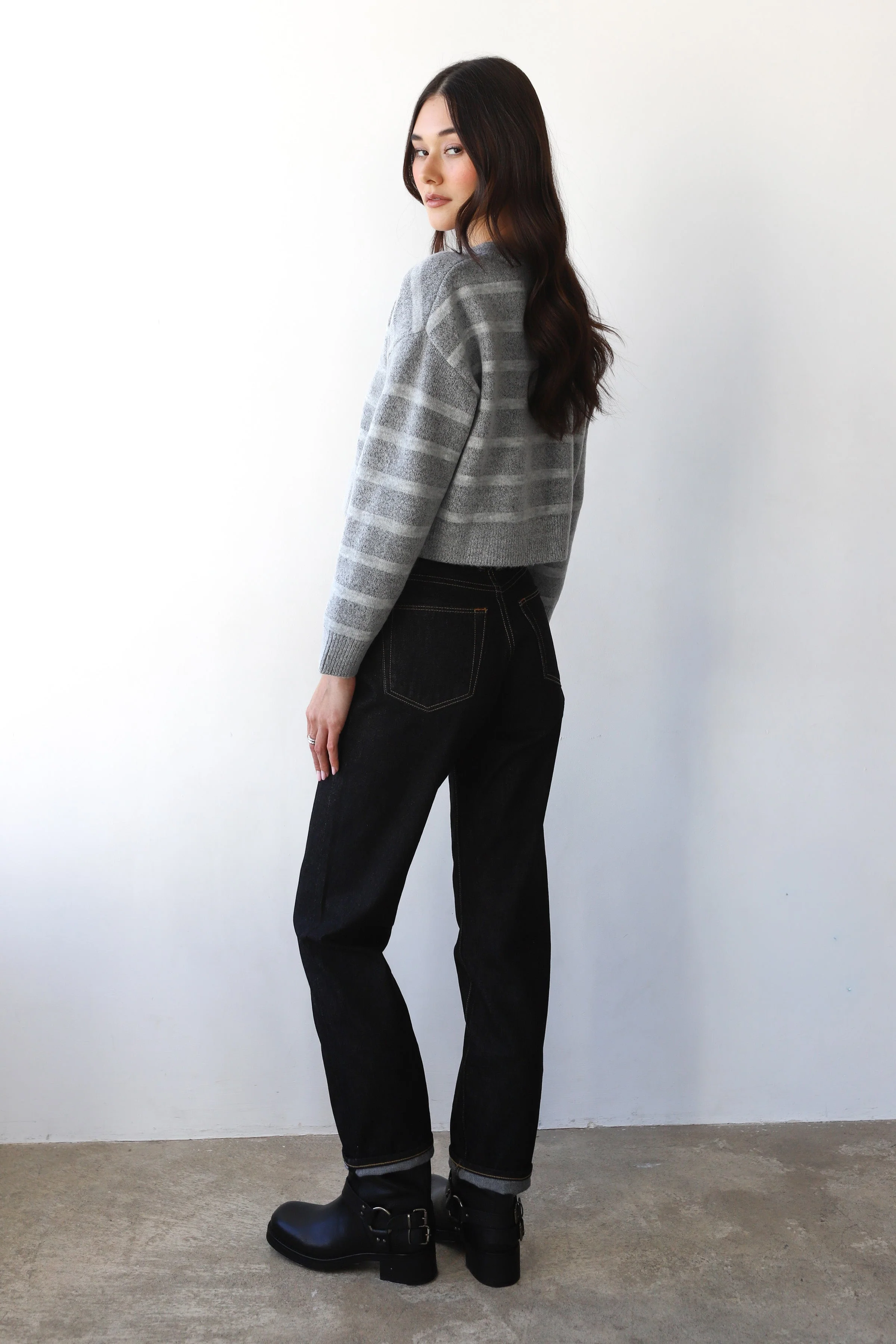 Fiona Cardigan - Heather Grey Stripe - Image 5