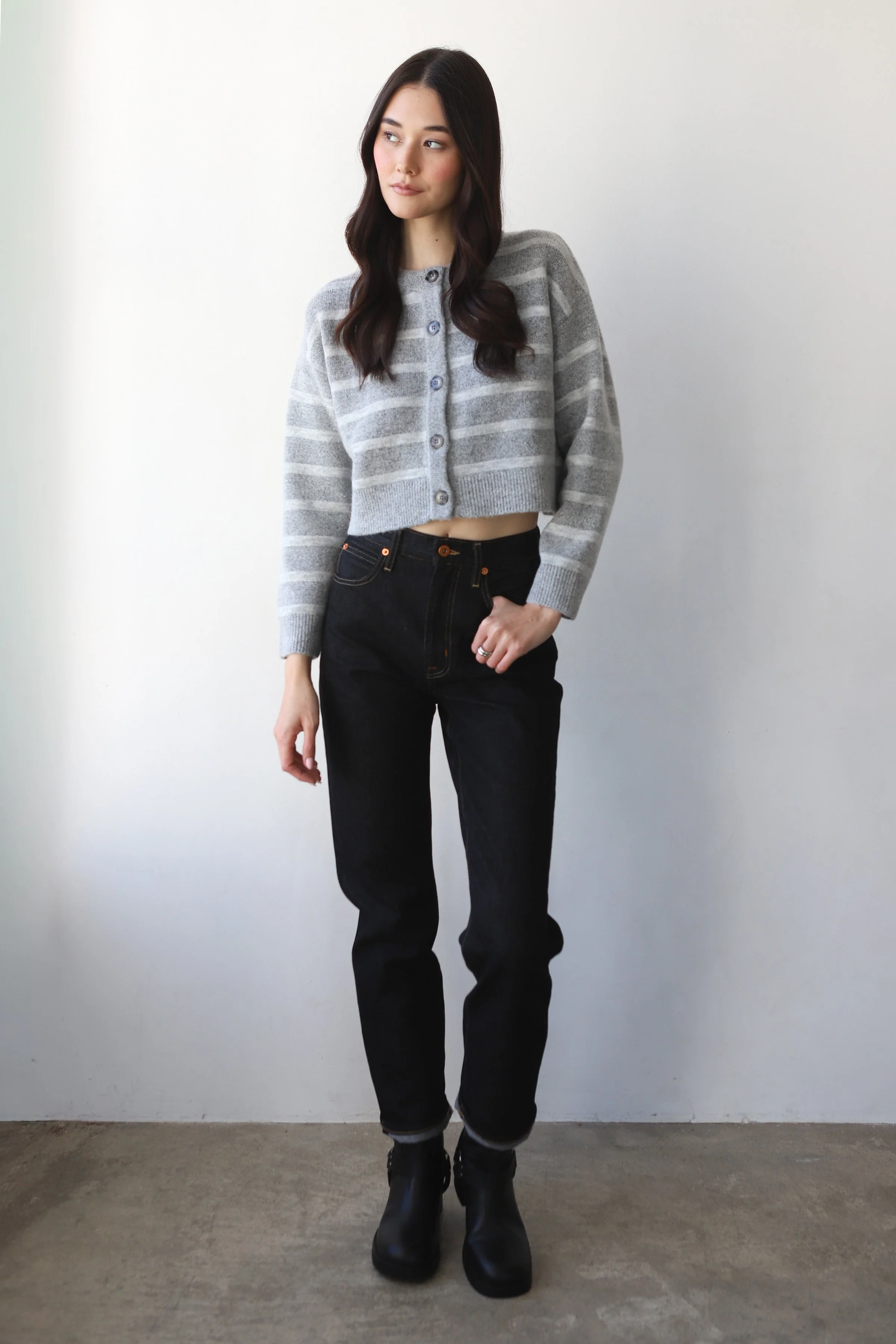 Fiona Cardigan - Heather Grey Stripe - Image 6