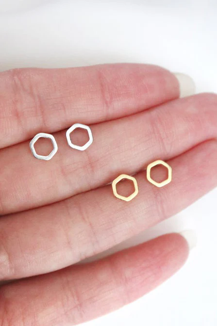 Geo Studs - Silver Hexagon - Image 2