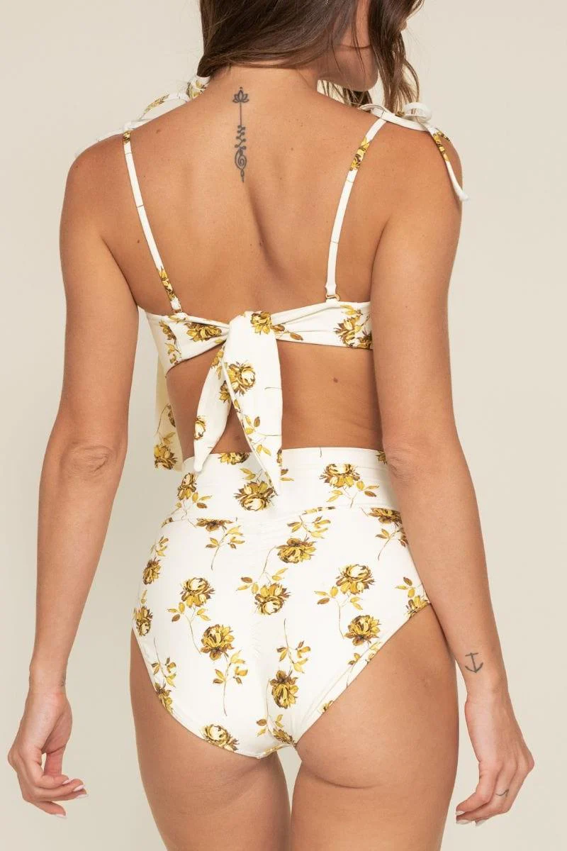 Gold Filigree Added Coverage High Rise Bikini Bottom - Image 3