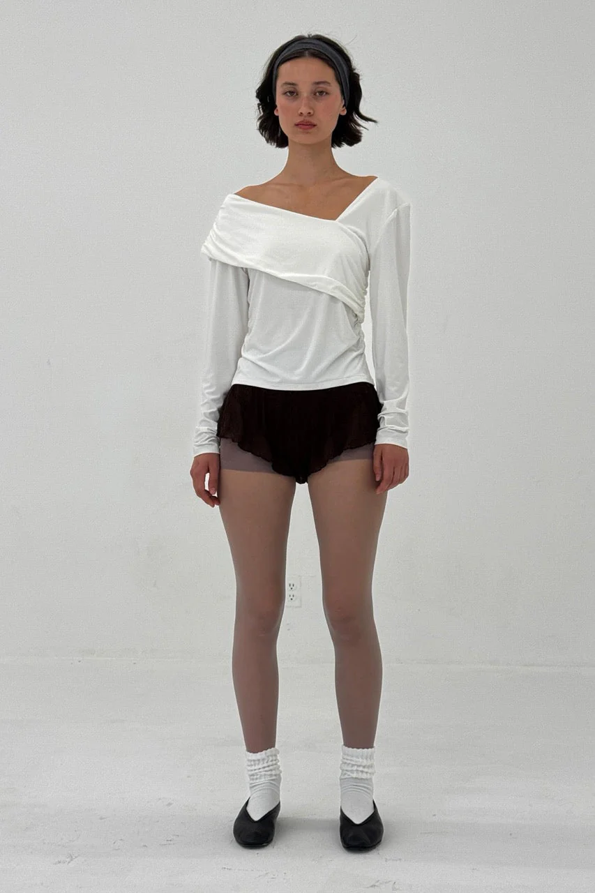 Half Open Shoulder Top - White - Image 4