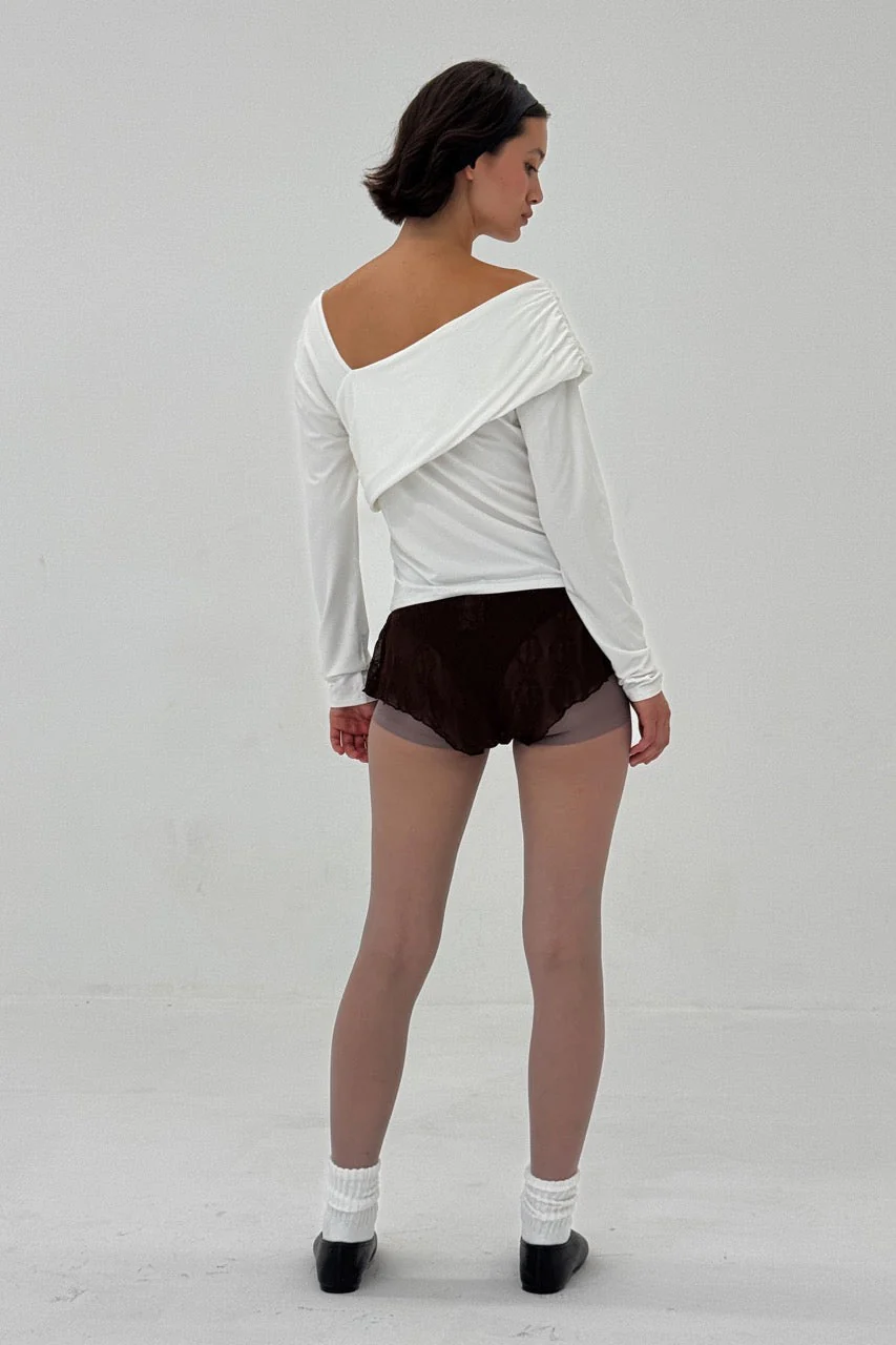 Half Open Shoulder Top - White - Image 5