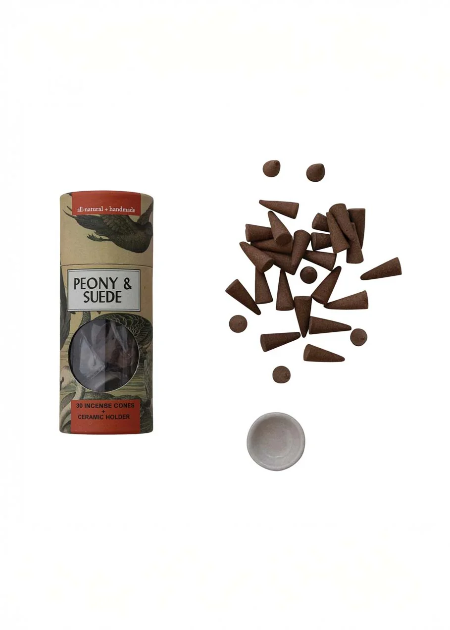 Incense Cones + Holder - Peony & Suede