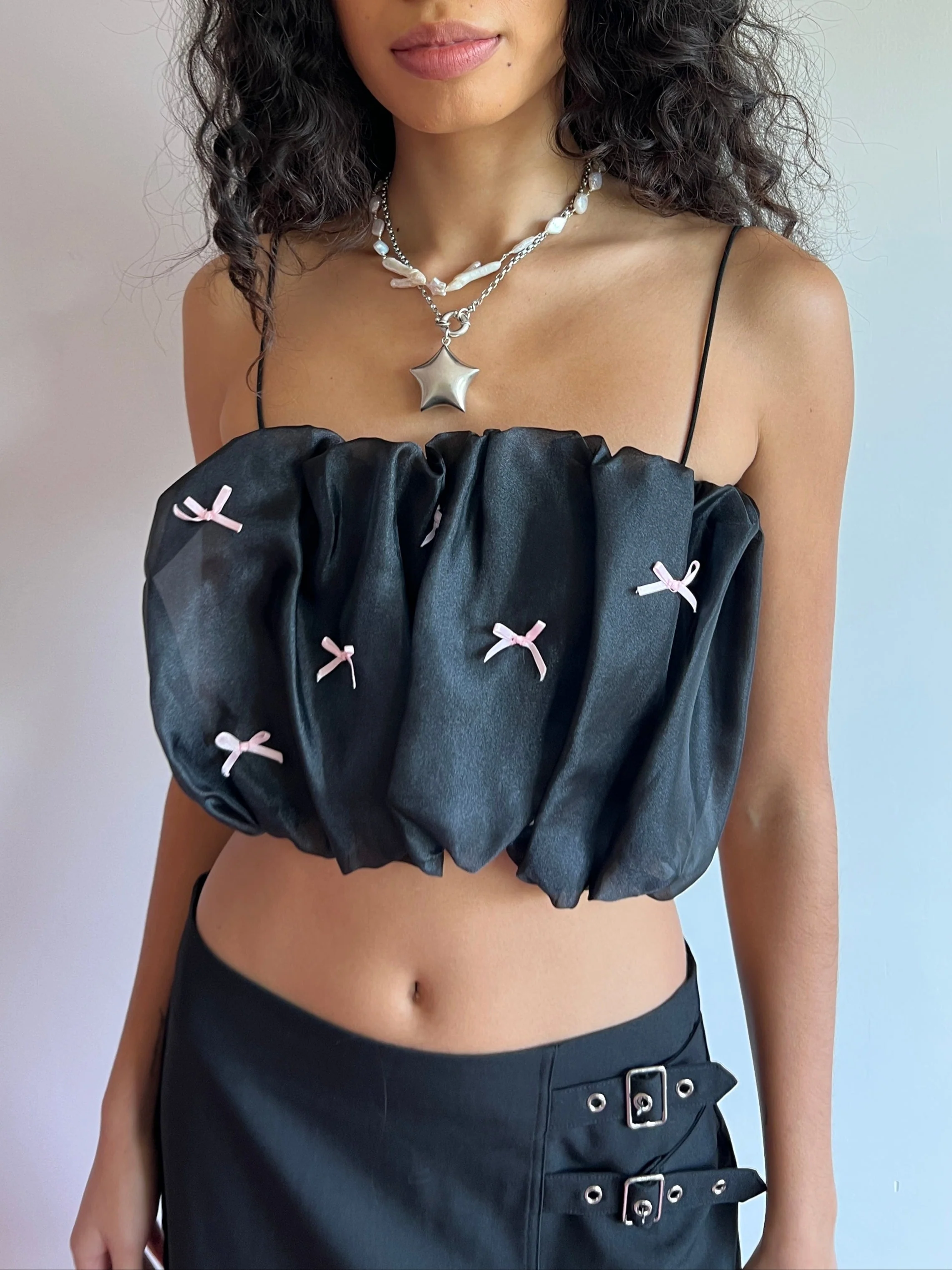 Jemma Bubble Top - Black Pink Bow - Image 3