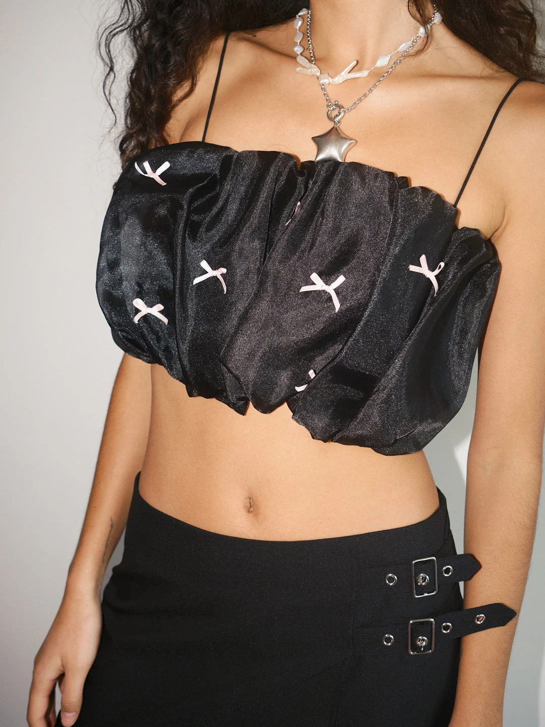 Jemma Bubble Top - Black Pink Bow - Image 7