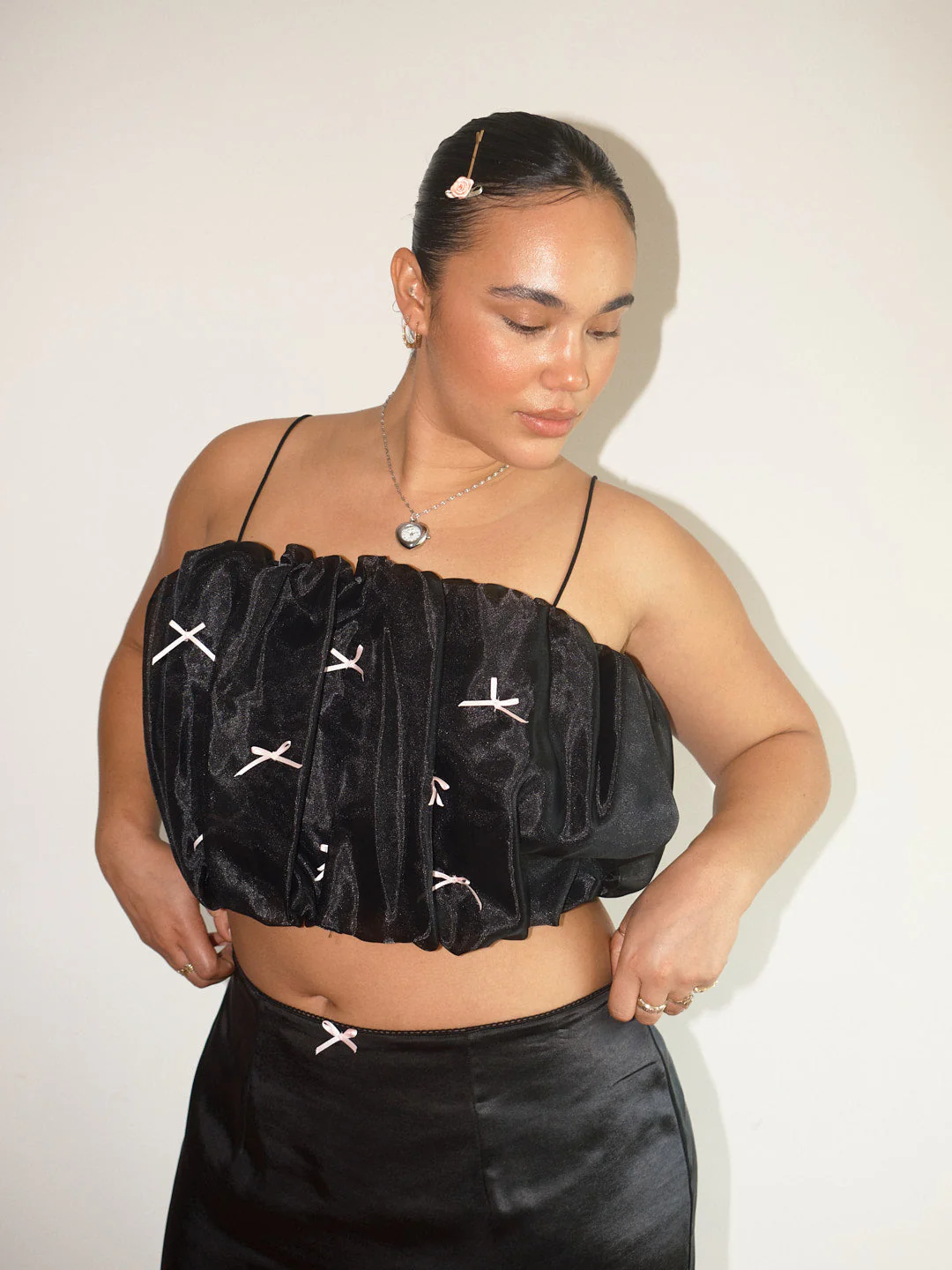 Jemma Bubble Top - Black Pink Bow - Image 8