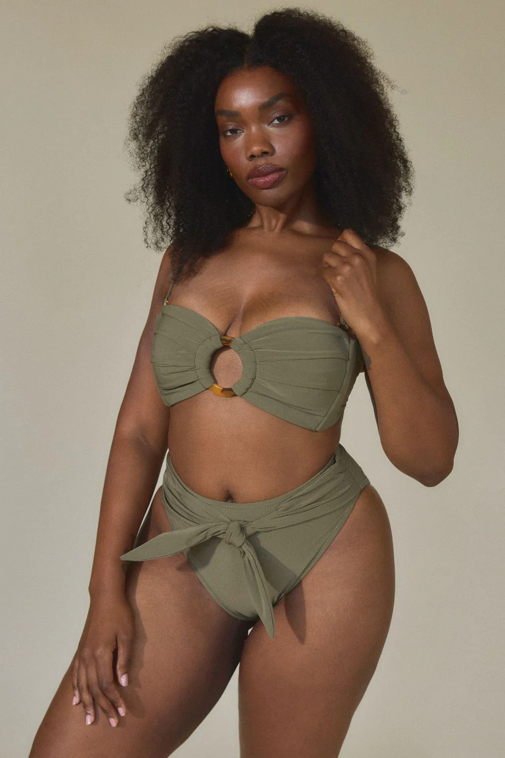 Khaki Paula Tie-Up Bikini Bottom - Image 6