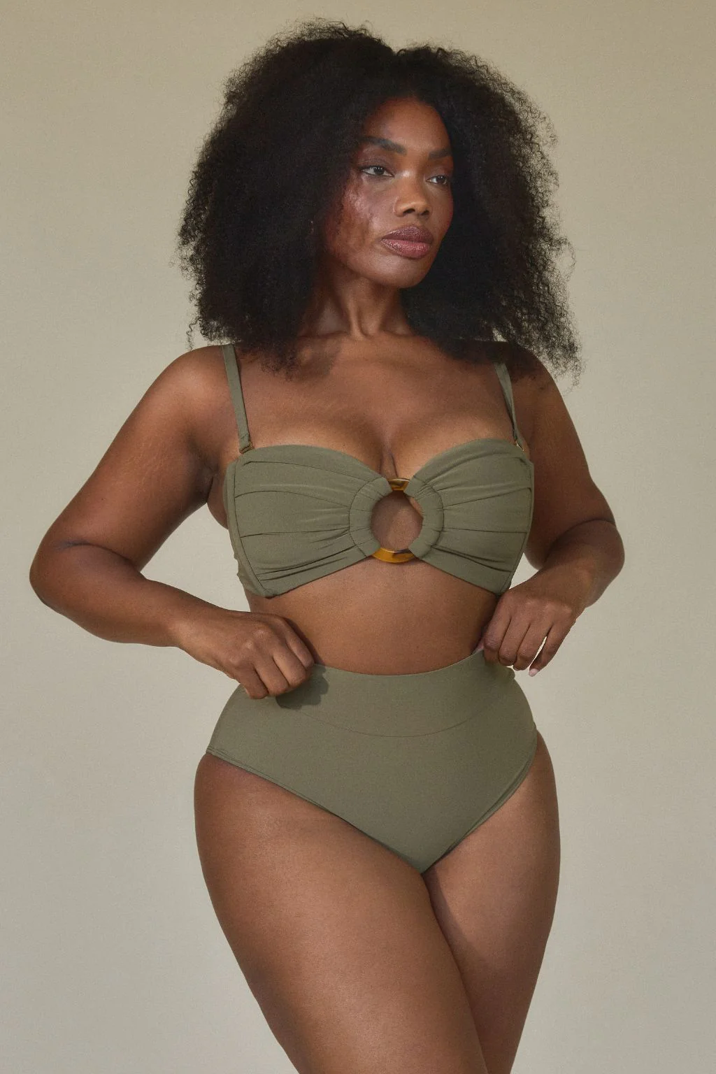 Khaki Tori Ties Bandeau Bikini Top - Image 8