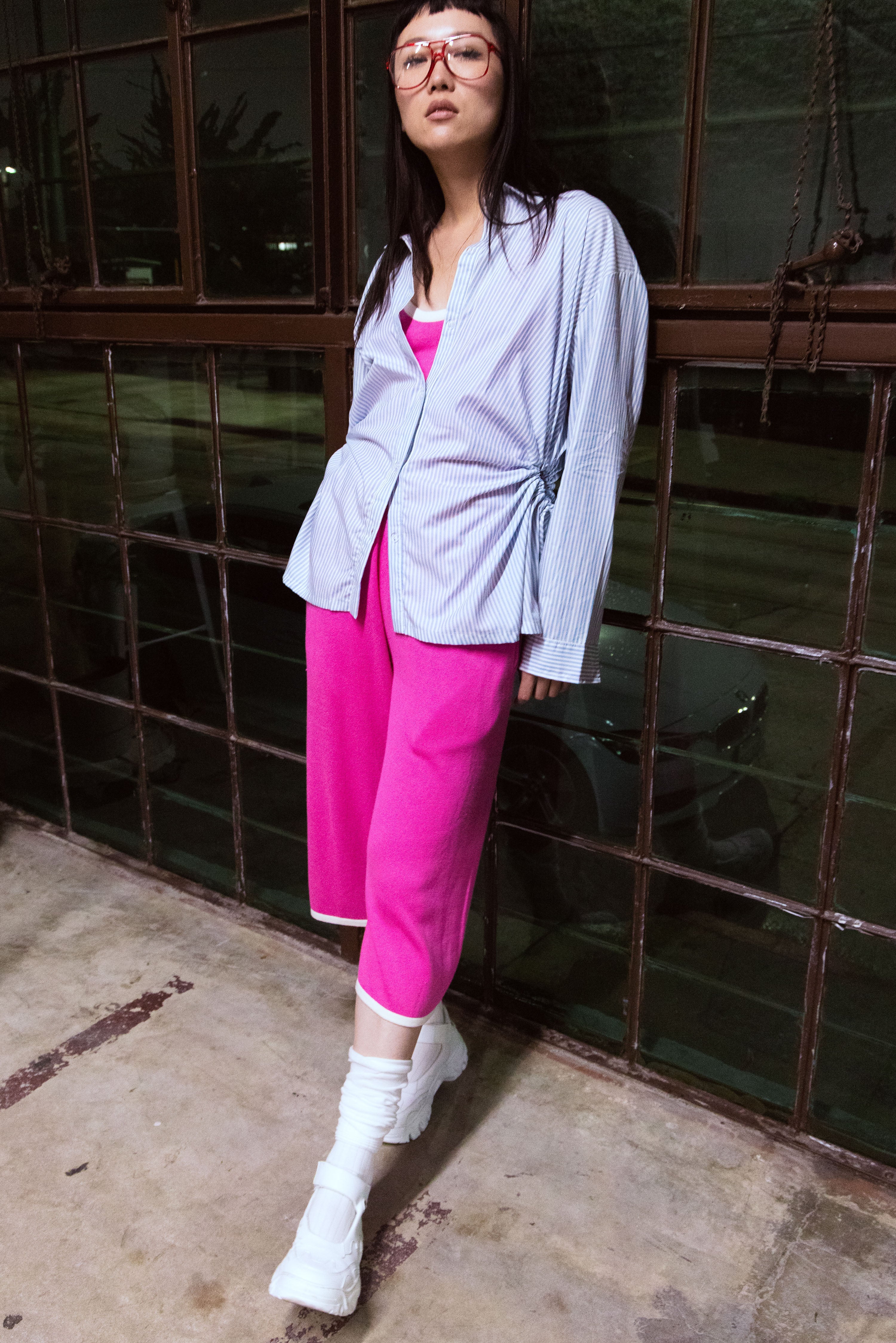 Kira Knit Long Shorts - Fuchsia - Image 3