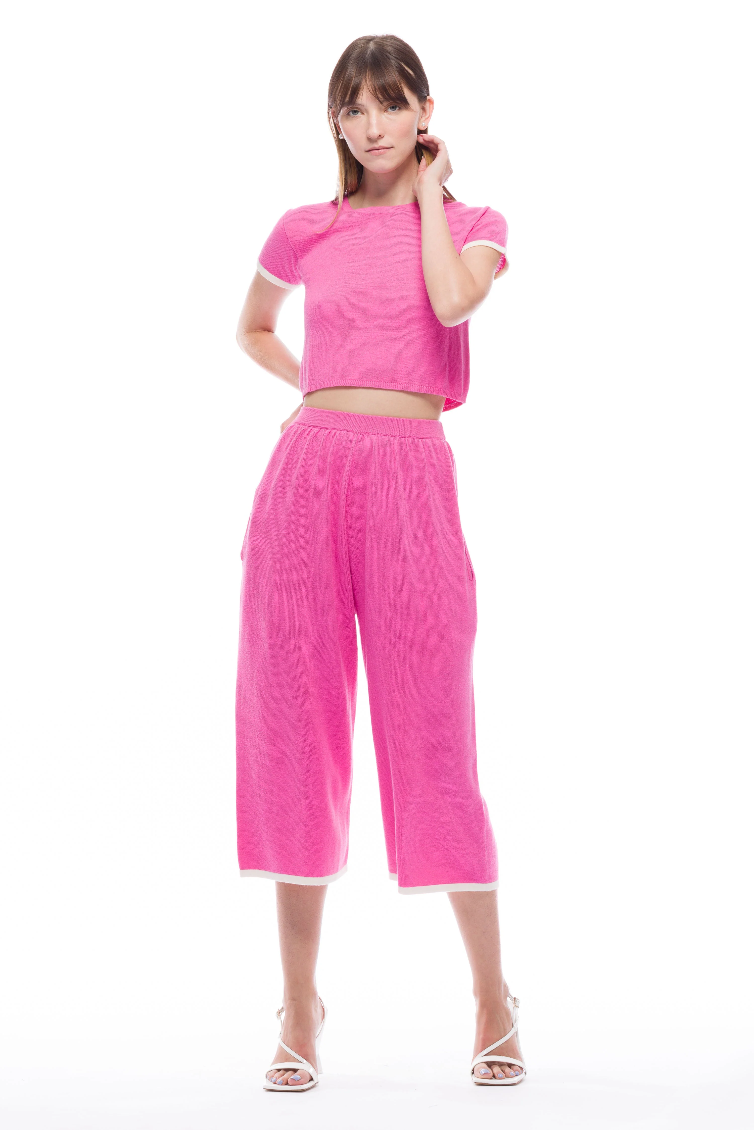 Kira Knit Long Shorts - Fuchsia - Image 4