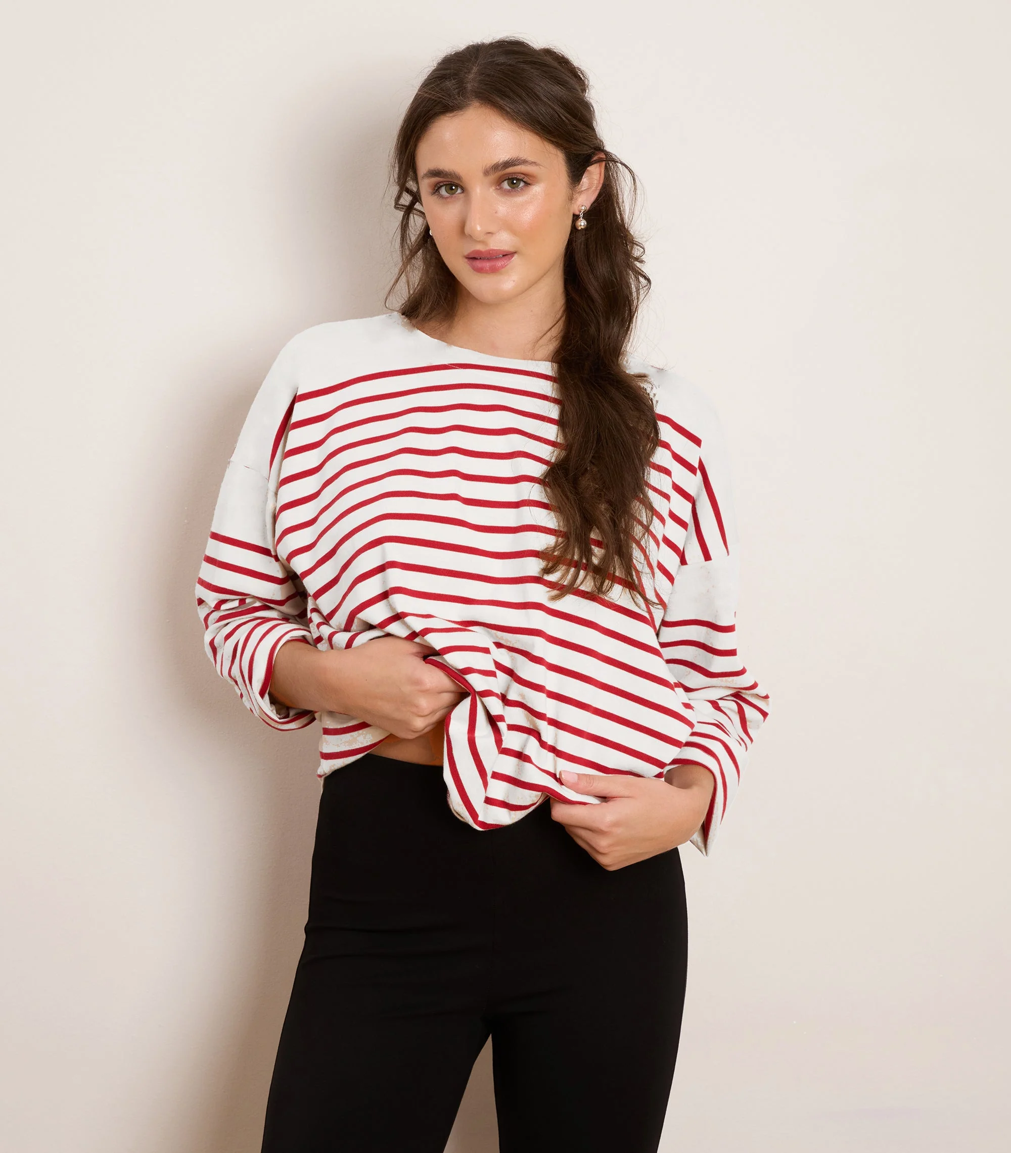 Marianne Oversized Breton Tee - Red Stripe