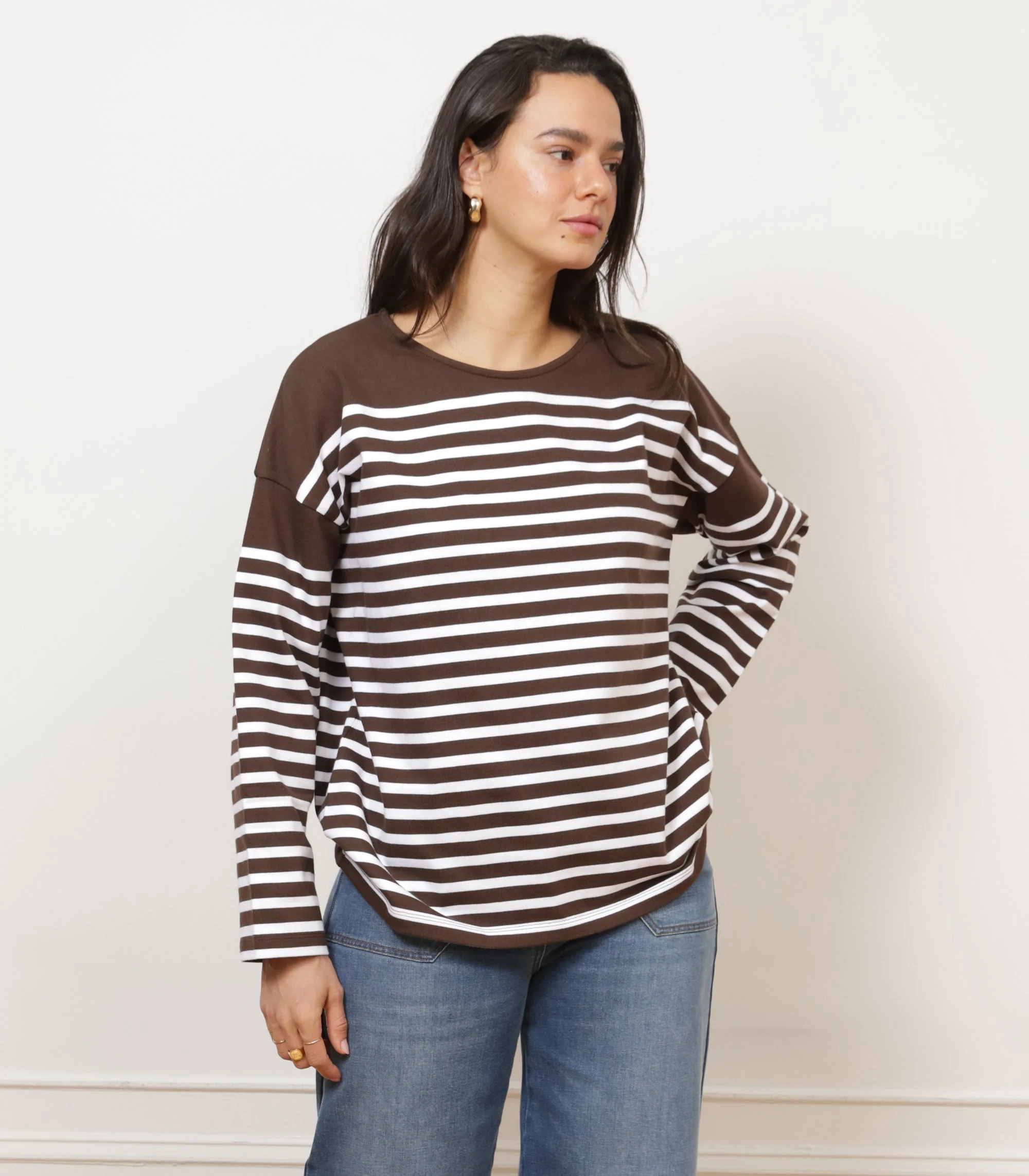 Marianne Stripe Breton Tee - Brown - Image 4