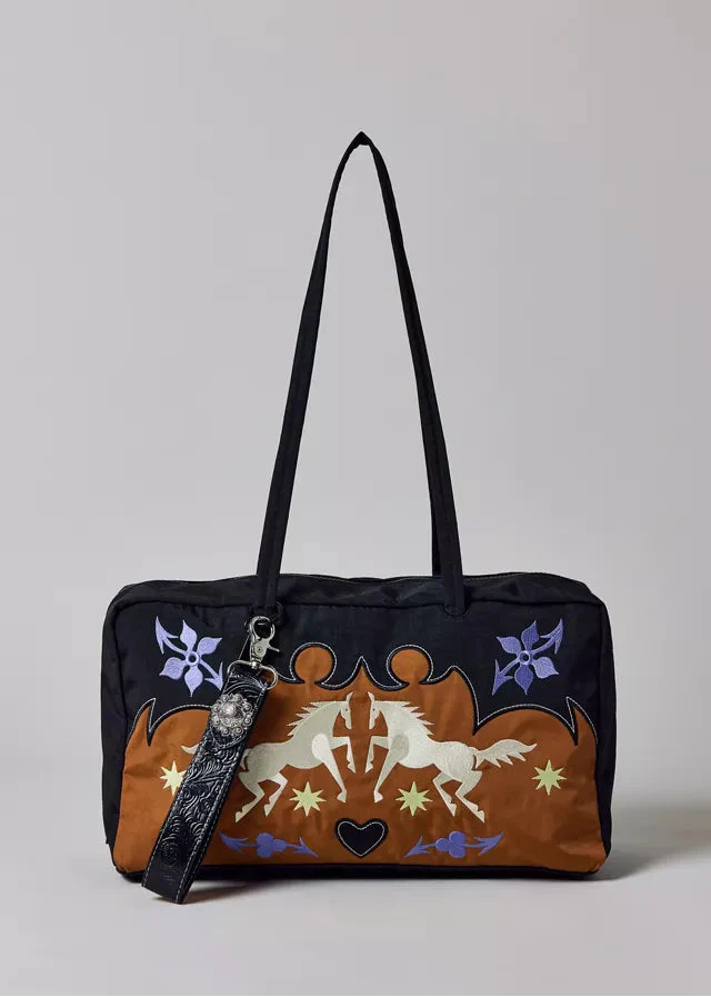 Medium Nylon Bowler Bag - Western Appliqué