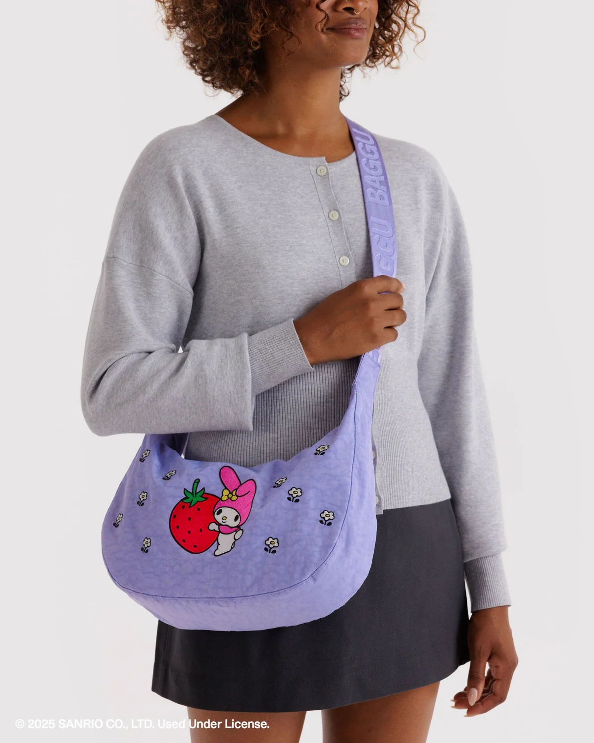Medium Nylon Crescent Bag - Embroidered My Melody Strawberry - Image 2