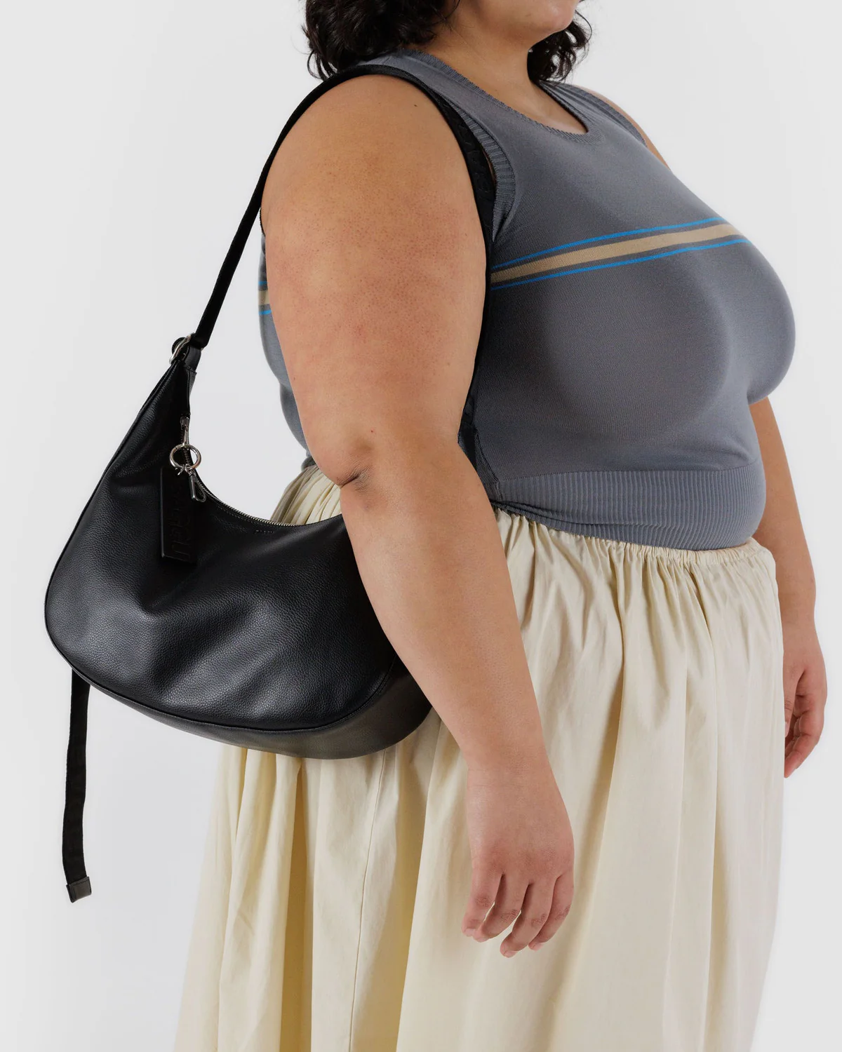 Medium Recycled Leather Crescent Bag - Black - Image 2
