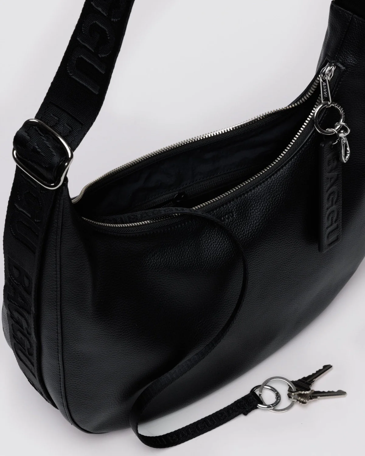 Medium Recycled Leather Crescent Bag - Black - Image 3
