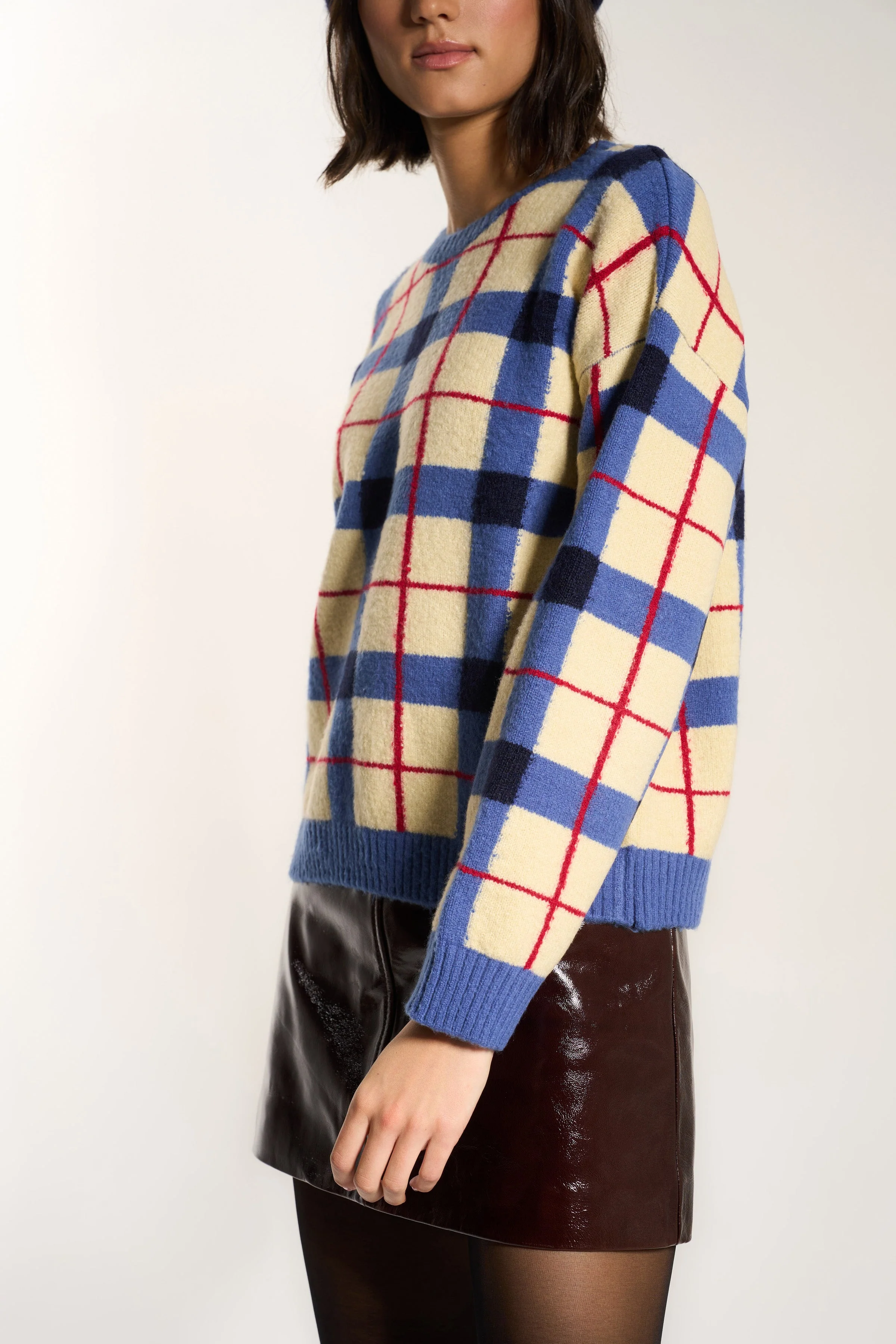 Melody Plaid Crewneck - Navy - Image 3