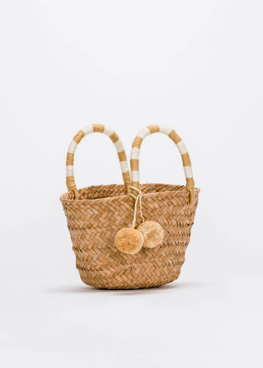 Mini St Tropez Pom Pom Straw Tote - Image 3