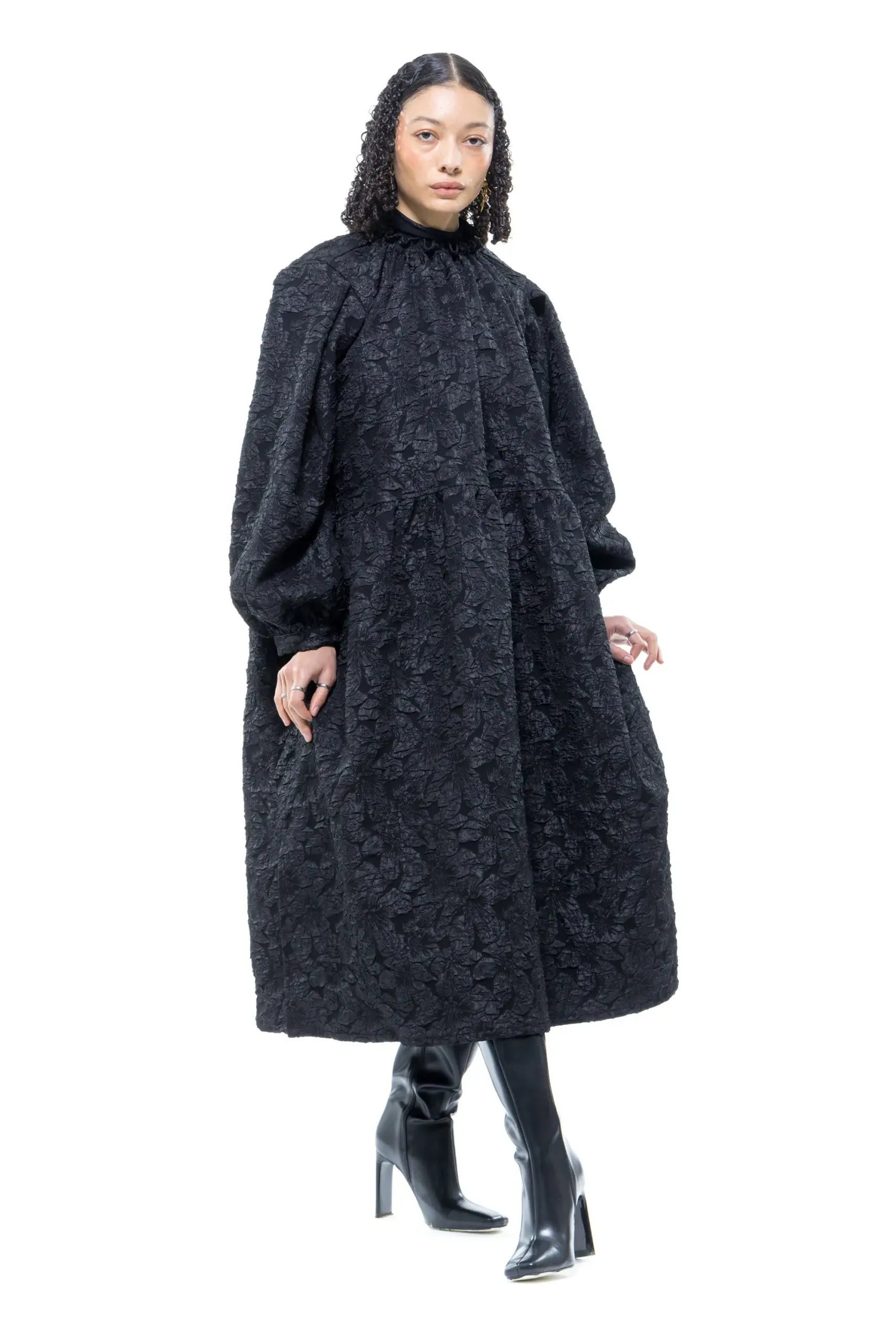 Moonrise Dress (Jacquard Brocade) - Black Brocade - Image 5