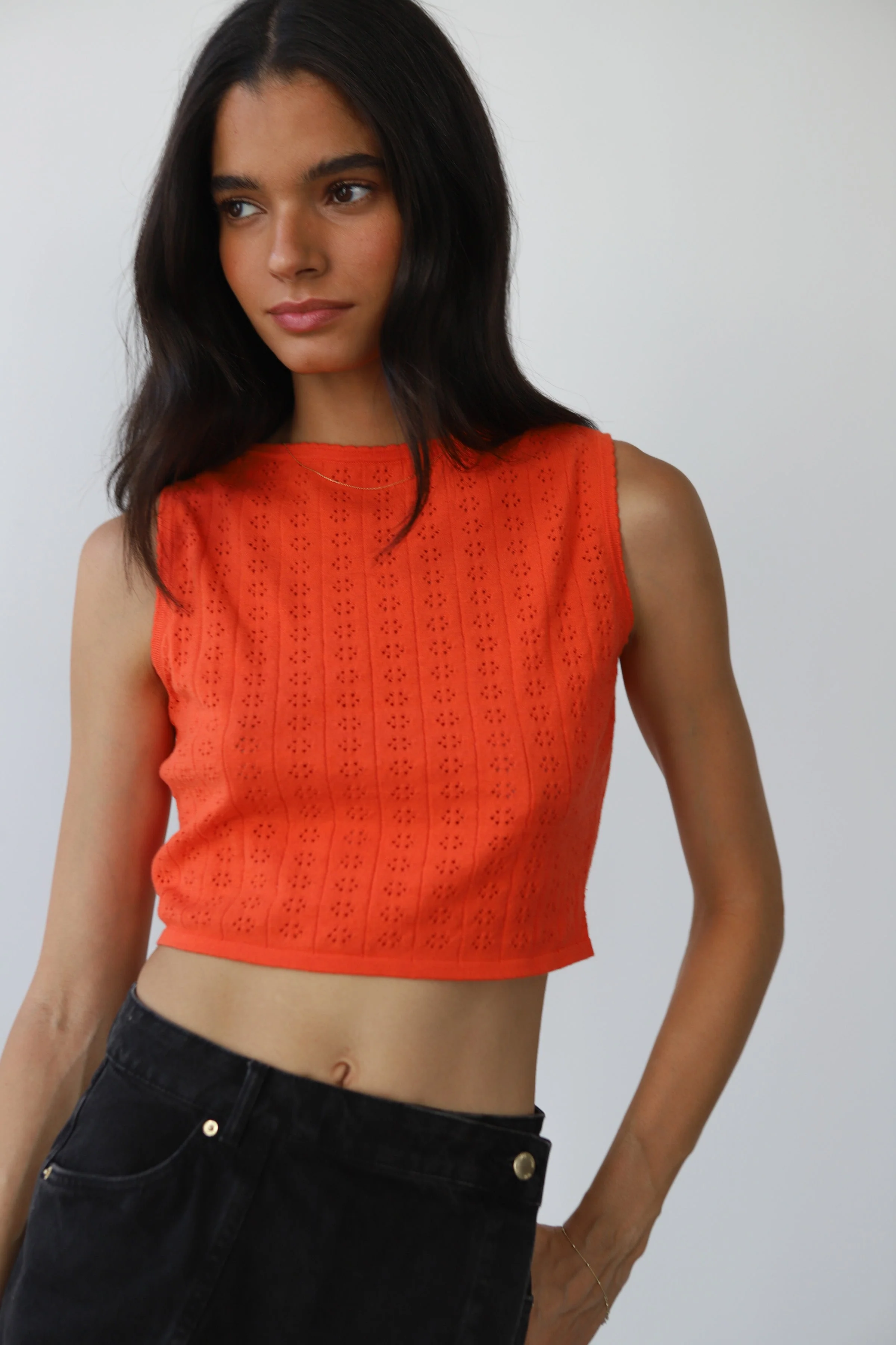 Nerissa Pointelle Tank - Poppy