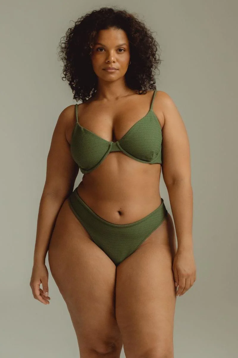 Olive Micro Scrunch Dainty Bikini Top - Image 3