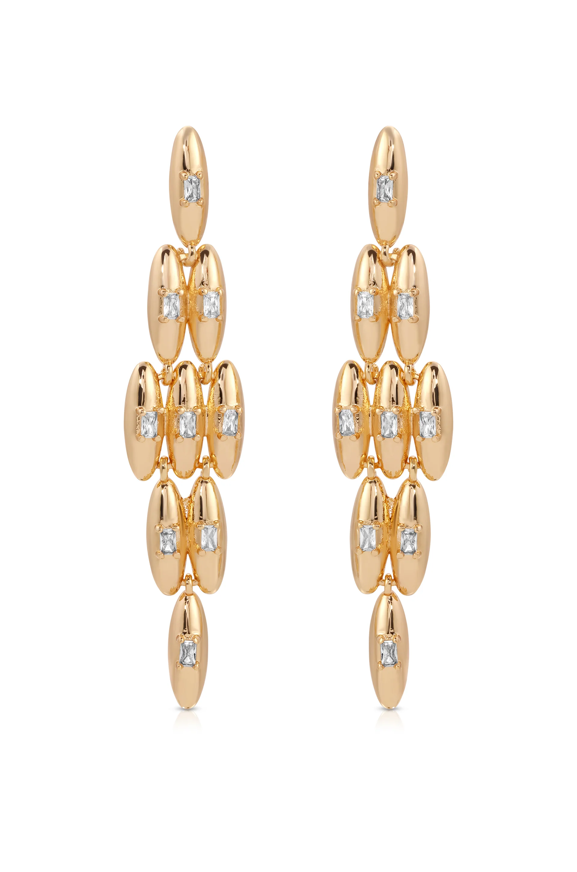 Oval Dome Baguette Dangle Earrings - Image 2
