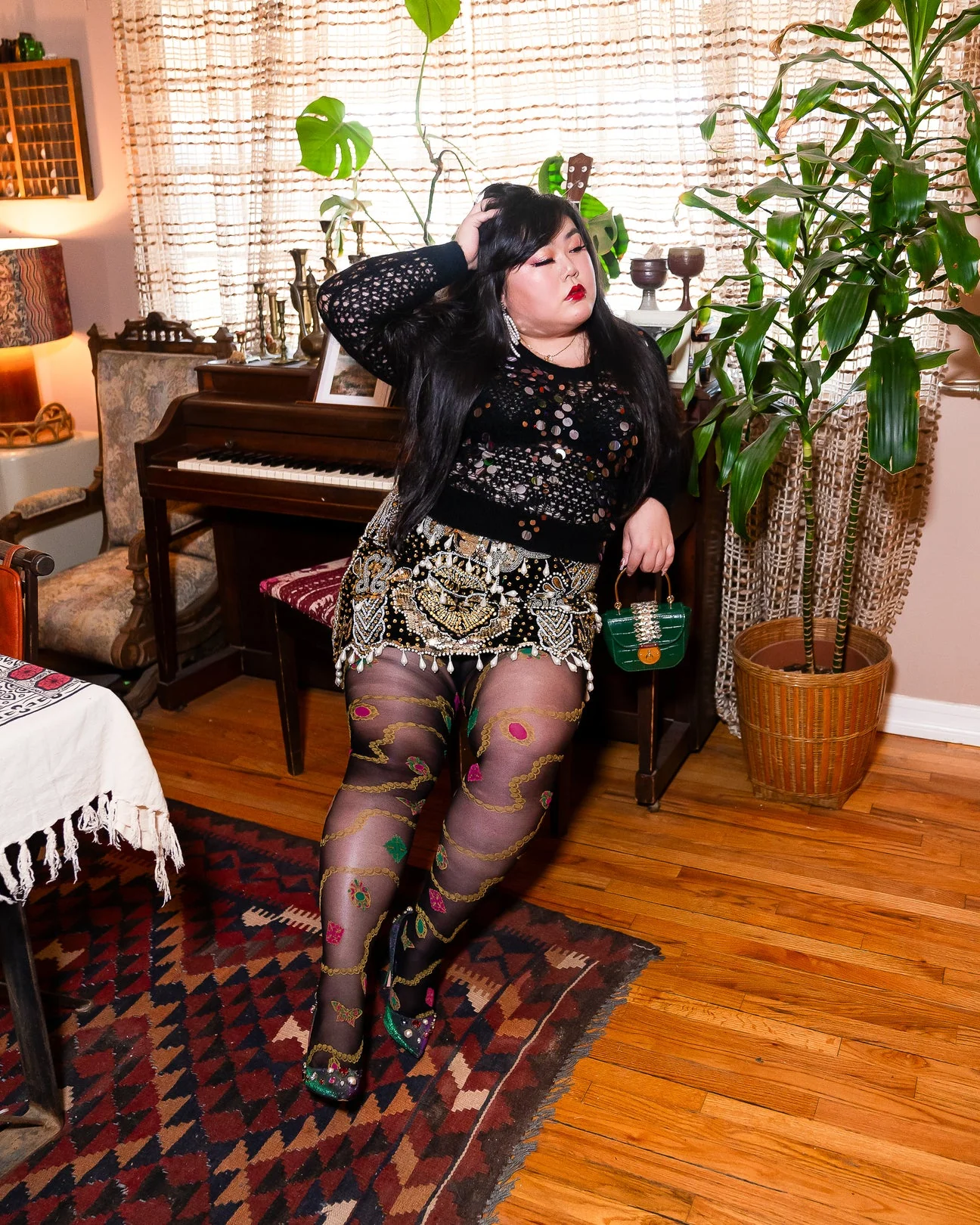 Pearls & Jewels Black Sheer Tights - Image 5