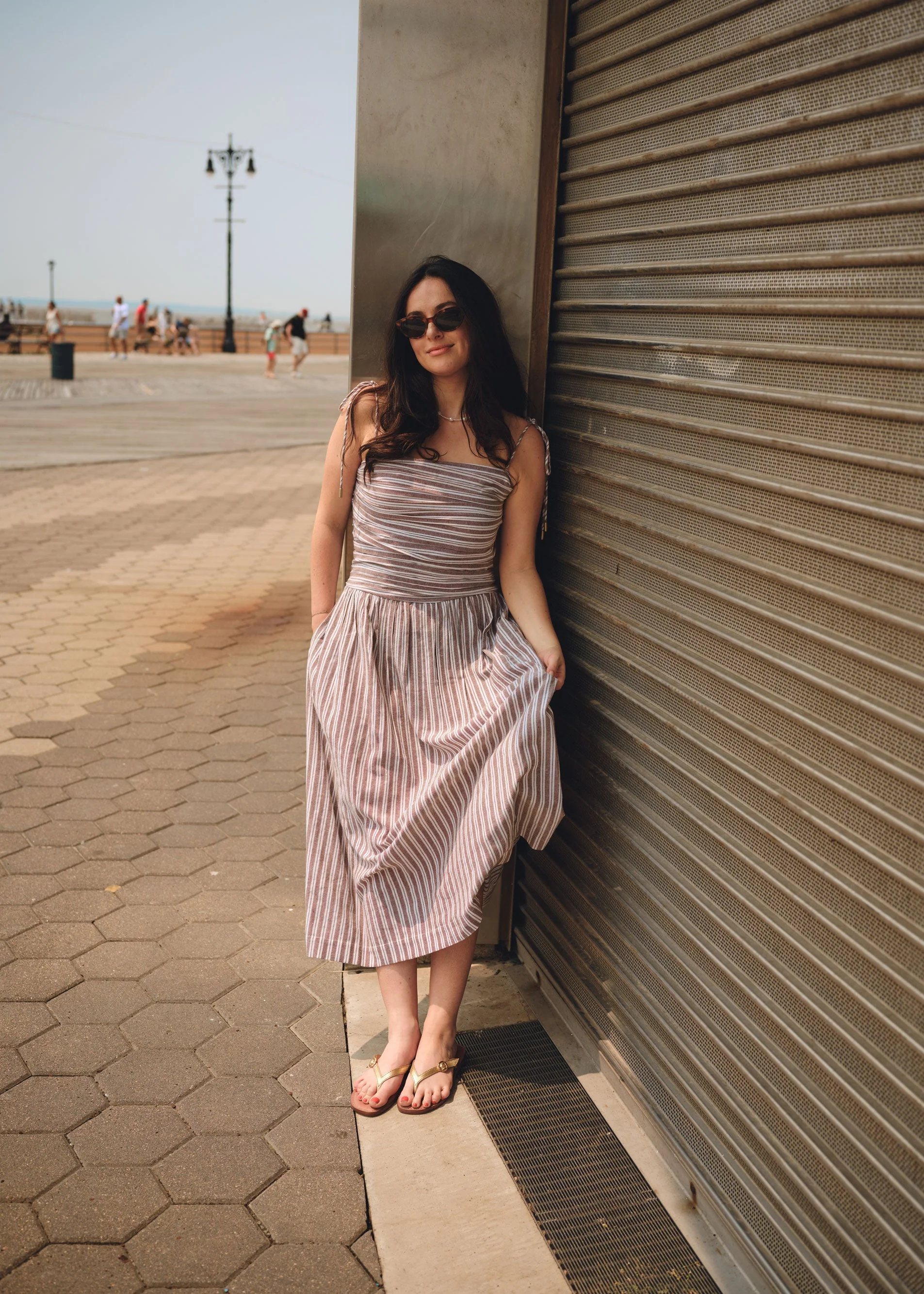 The Caroline Petite Drop Waist Maxi Dress - Chocolate Stripe