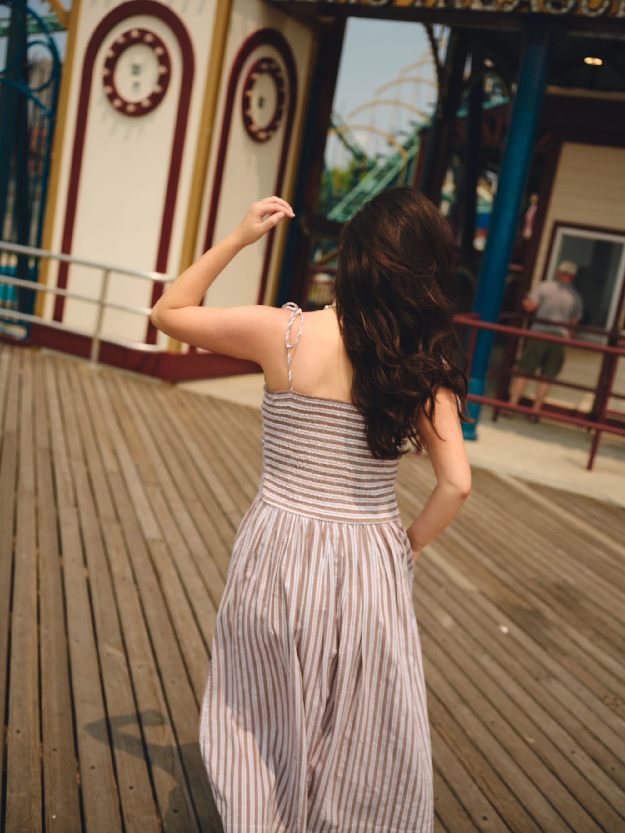 The Caroline Petite Drop Waist Maxi Dress - Chocolate Stripe - Image 3