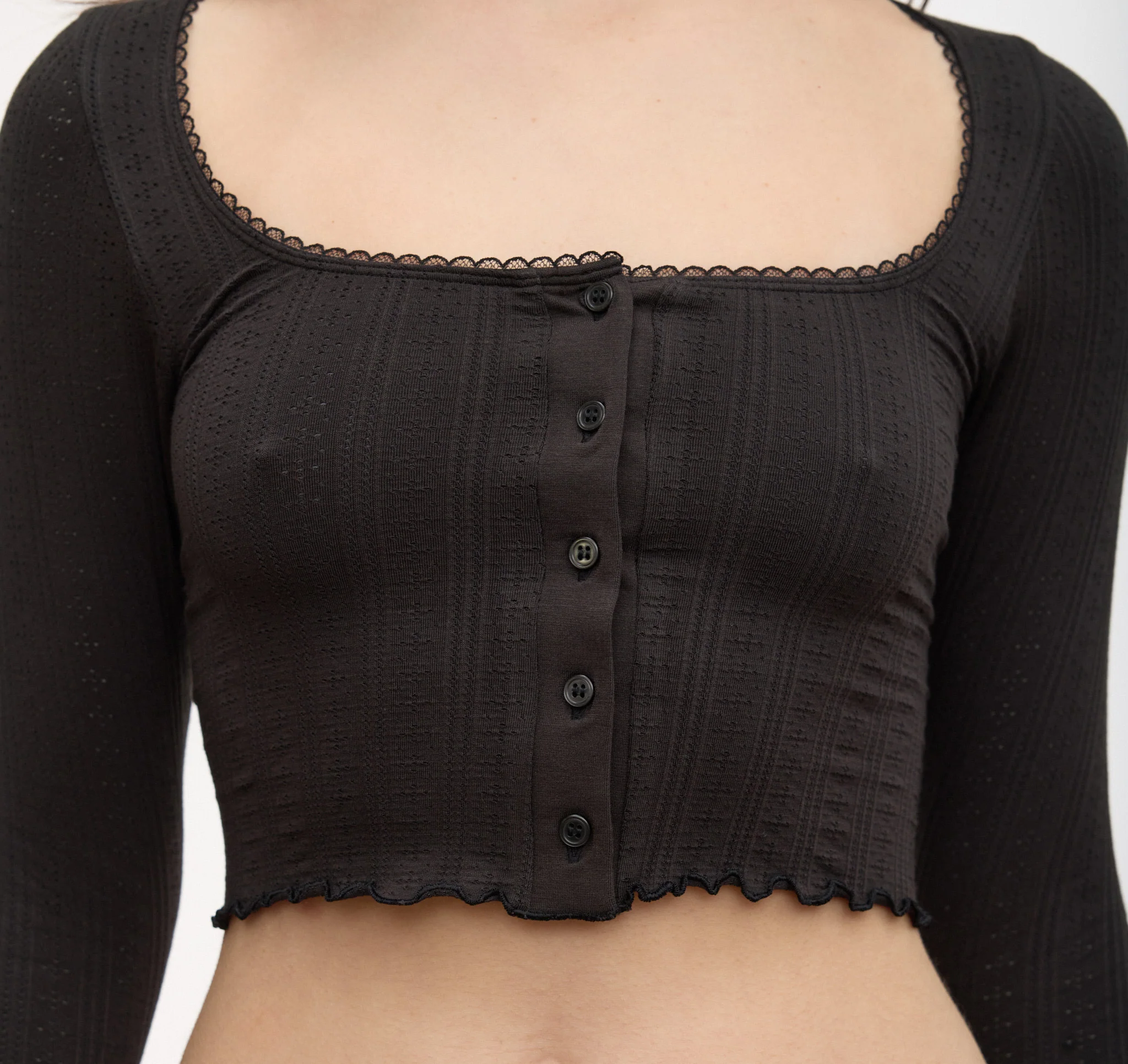 Pointelle Cardigan - Black - Image 2