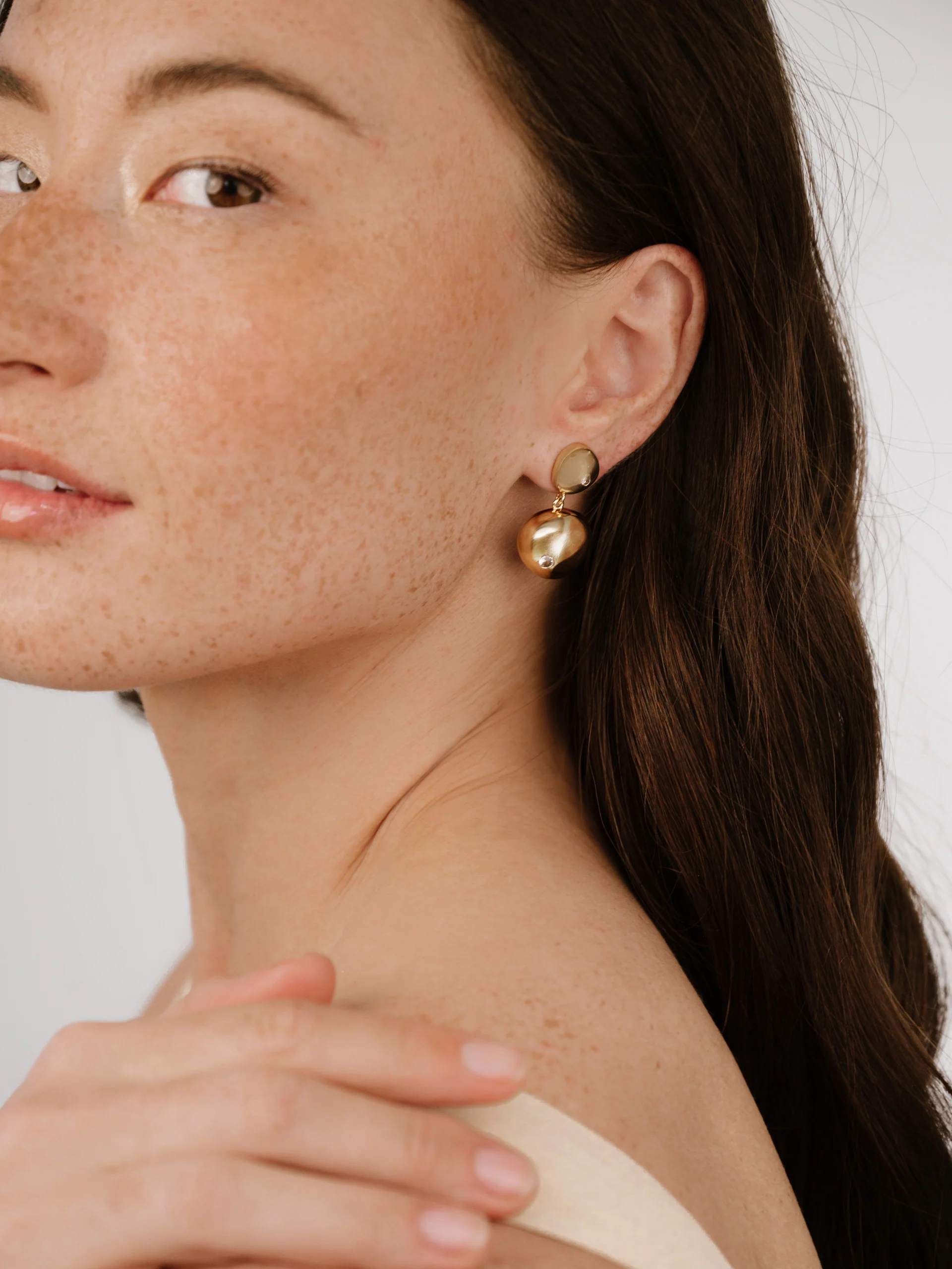 Polished Double Pebble Drop Earrings - Gold