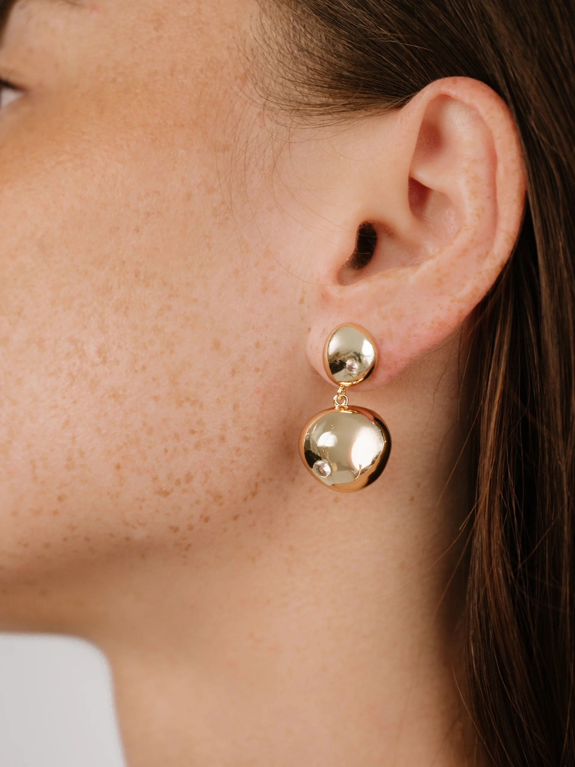 Polished Double Pebble Drop Earrings - Gold - Image 2